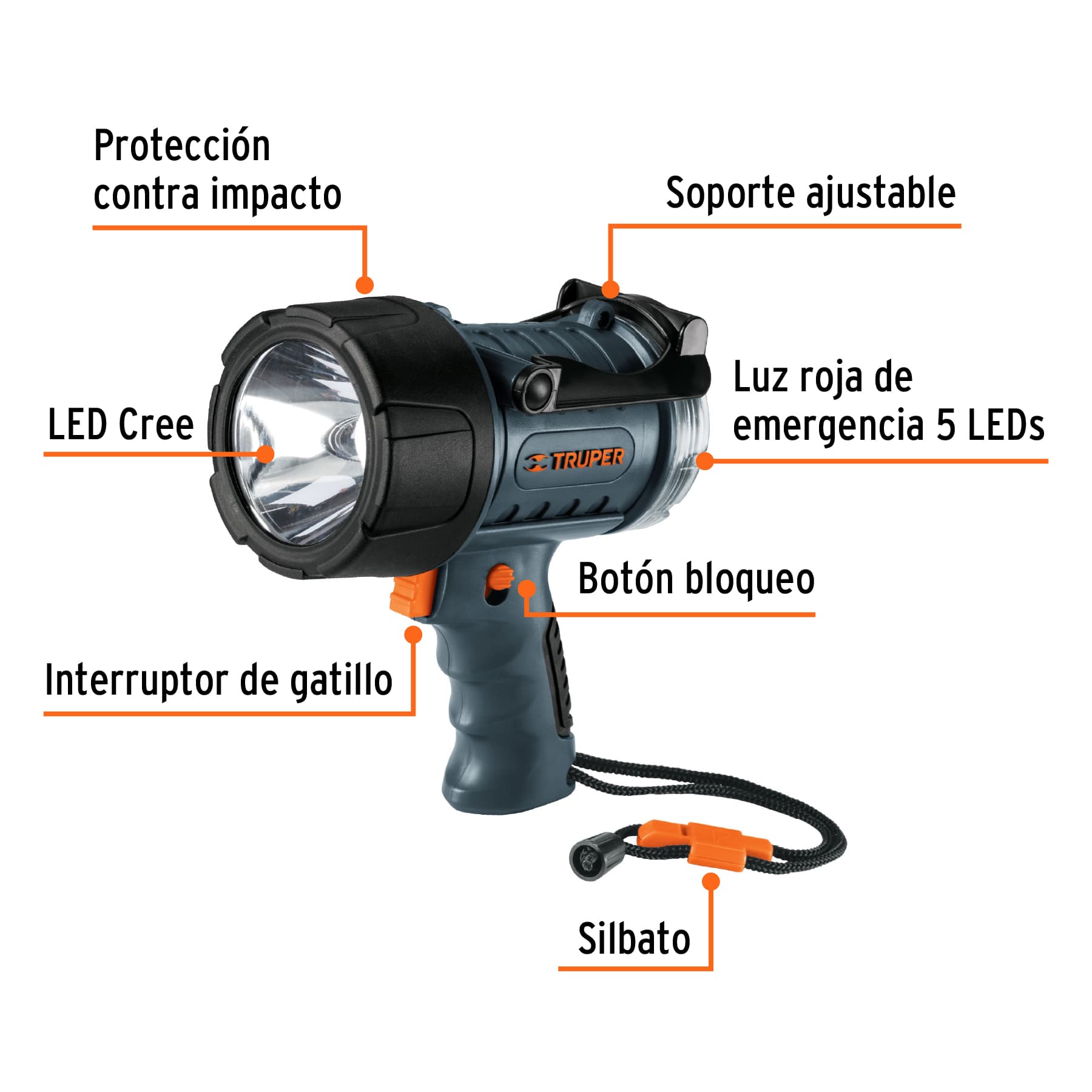LÁMPARA RECARGABLE DE LED 300 LM ALTA POTENCIA, TRUPER 12983	