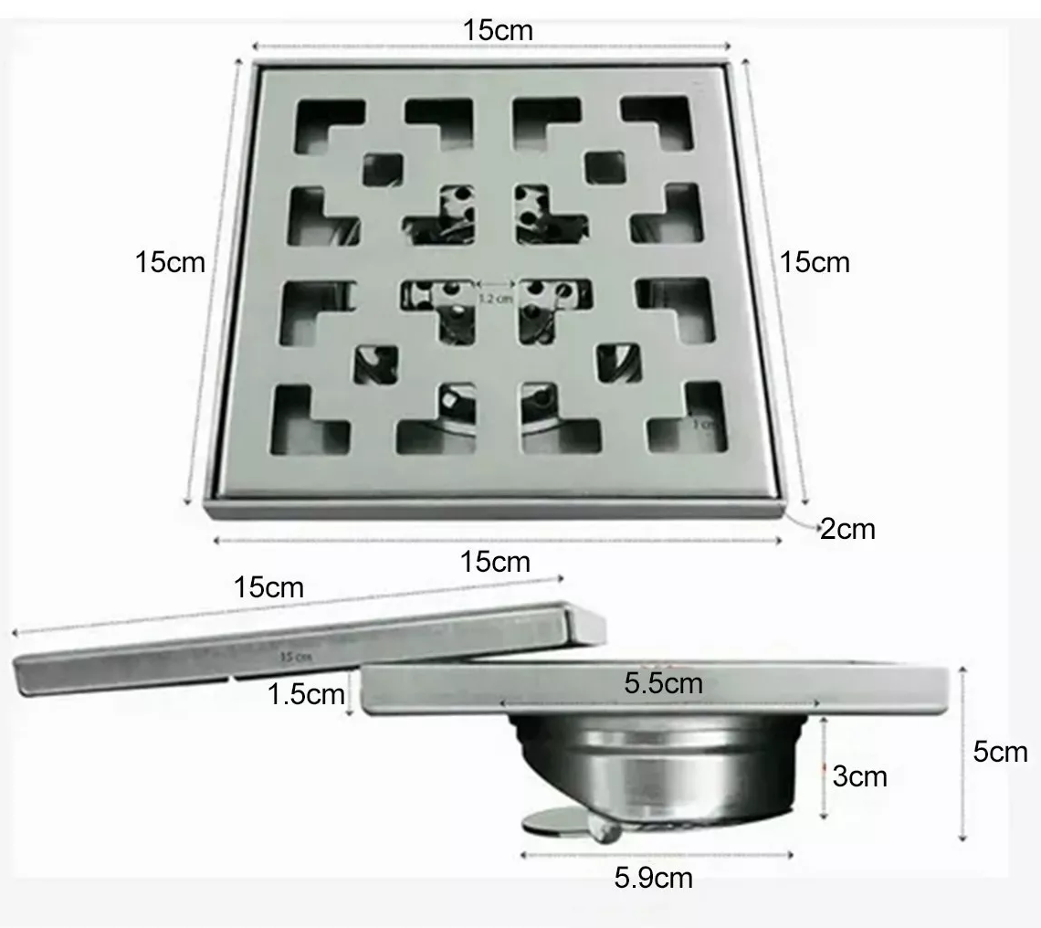 Coladera Acero Inox Anti-cucarachas Antiolores Plata 15X15cm 