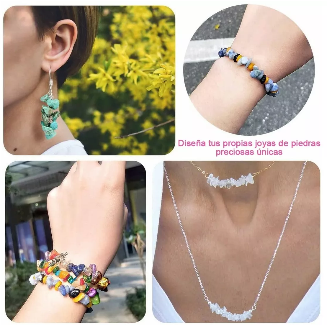 Kit Surtido Cuarzo Perforado Piedras Para Bisutería Joyería Multicolor