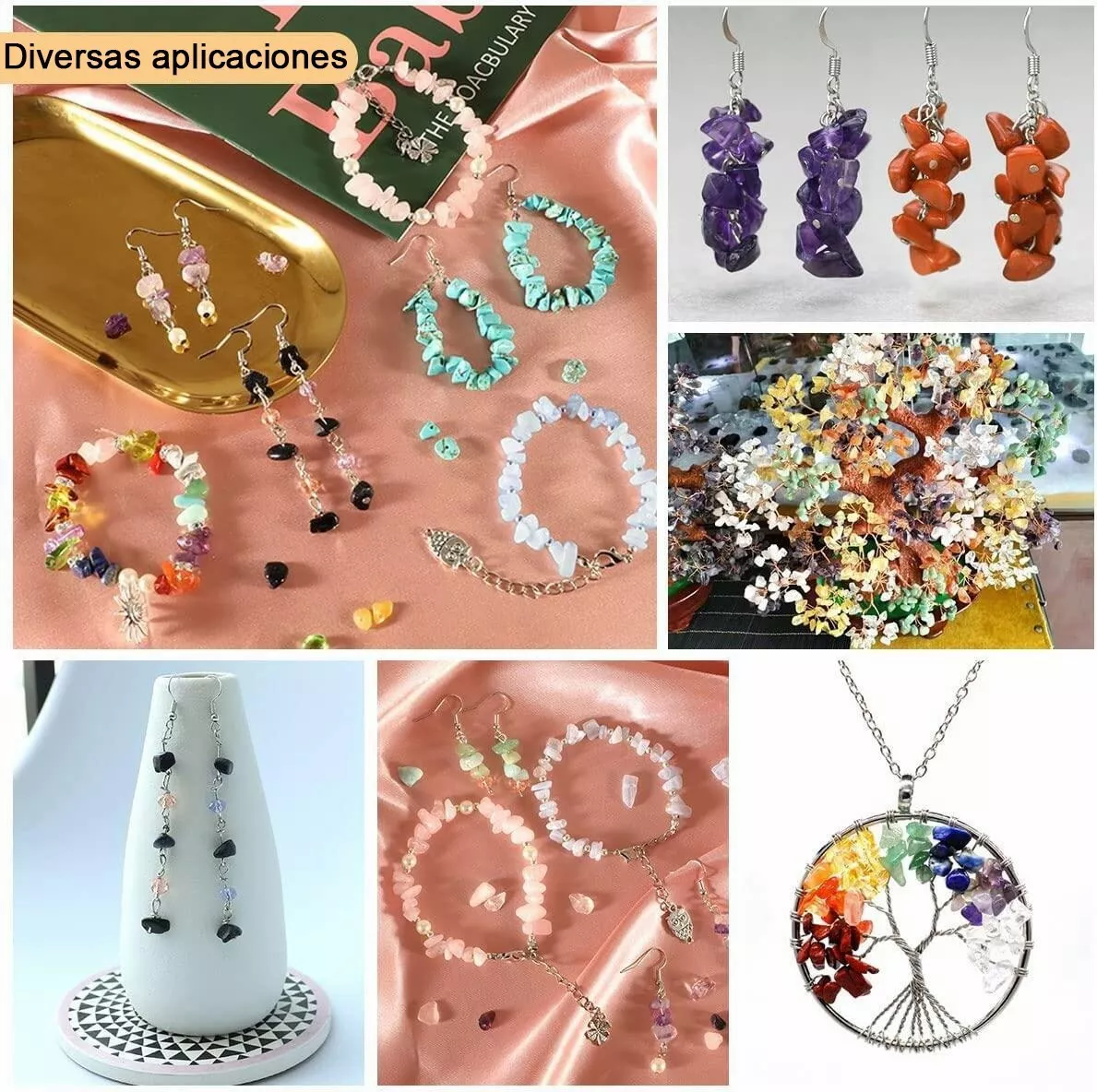 Kit Surtido Cuarzo Perforado Piedras Para Bisutería Joyería Multicolor