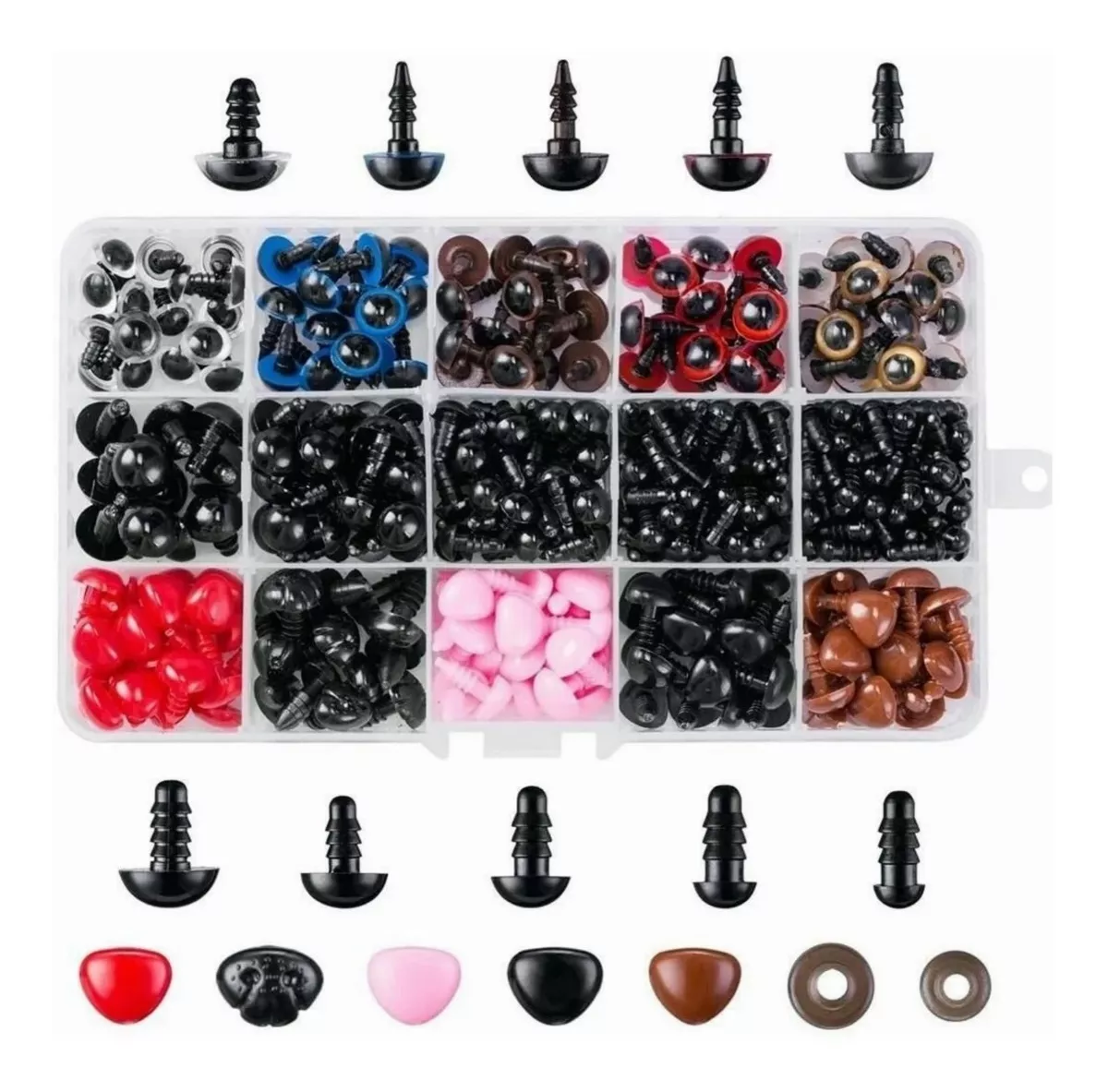 Set de Arte Ojos Y Nariz Seguridad Amigurumis Negros 5-12mm 752 Pzas 