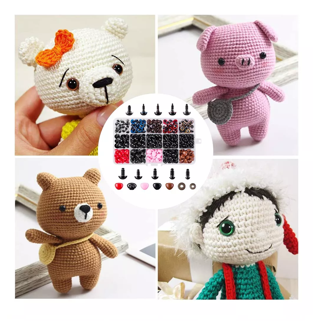 Set de Arte Ojos Y Nariz Seguridad Amigurumis Negros 5-12mm 752 Pzas 