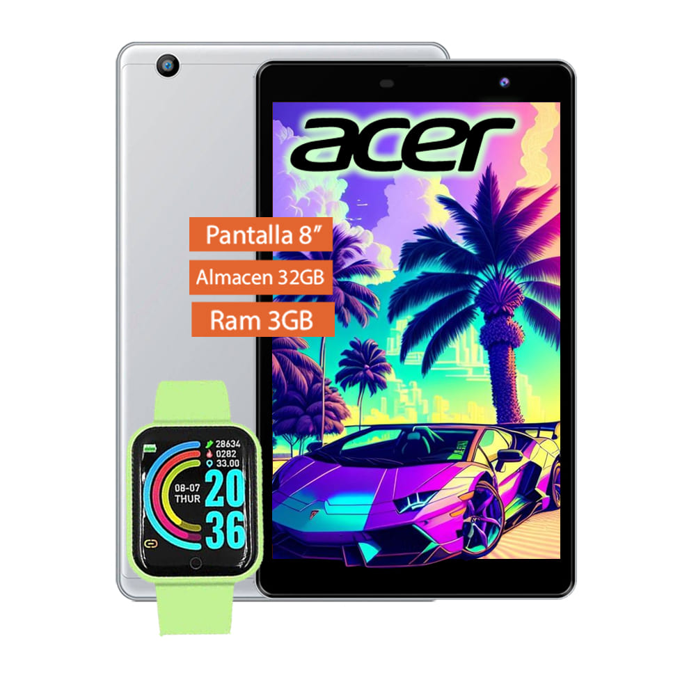 Tablet acer ASW8 Ram 3GB Almacenamiento 32GB Pantalla 8'' - Plata +Smartwhatch