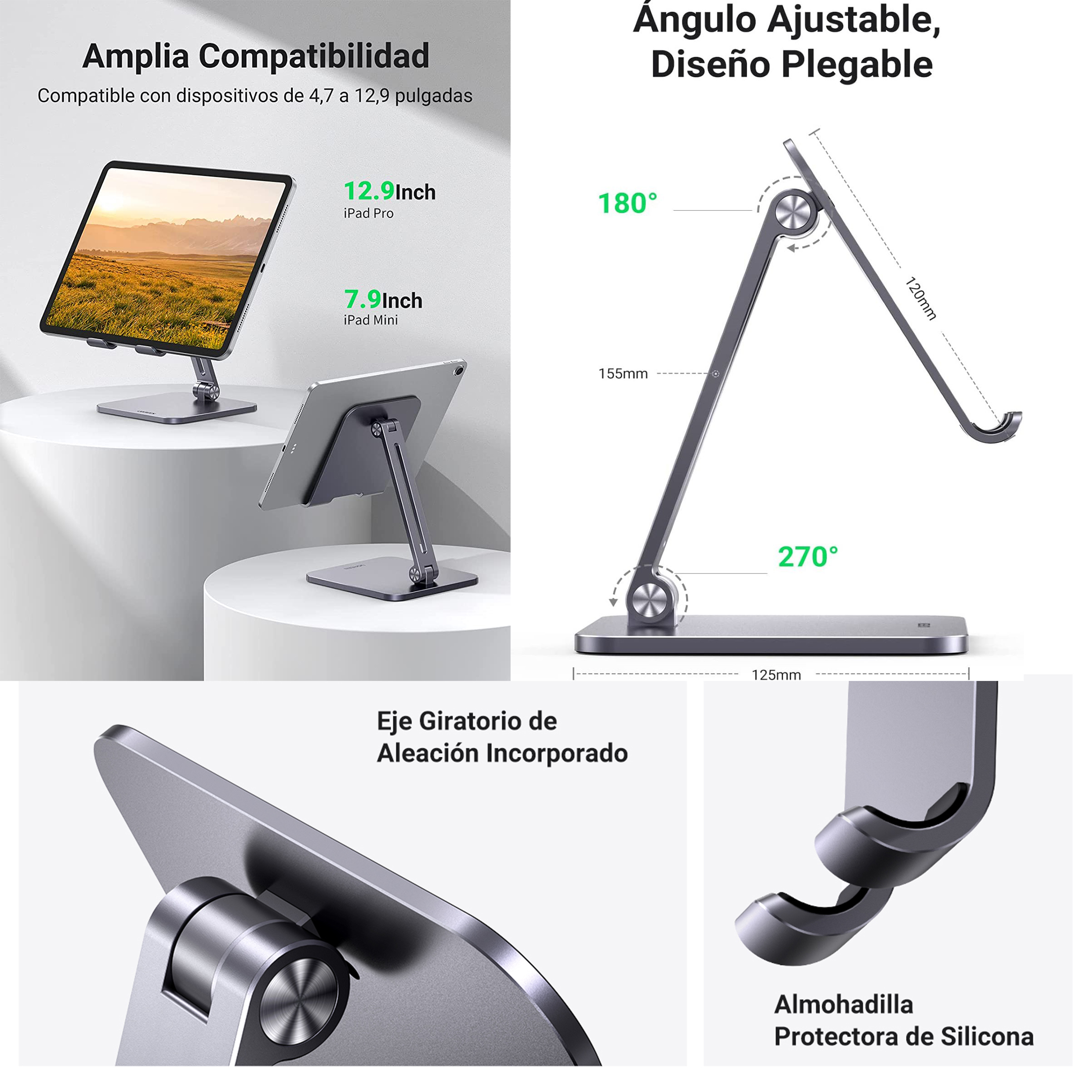 UGREEN Soporte ajustable para teléfono, soporte portátil para teléfono  celular para escritorio, soporte de metal de aluminio, compatible con  iPhone