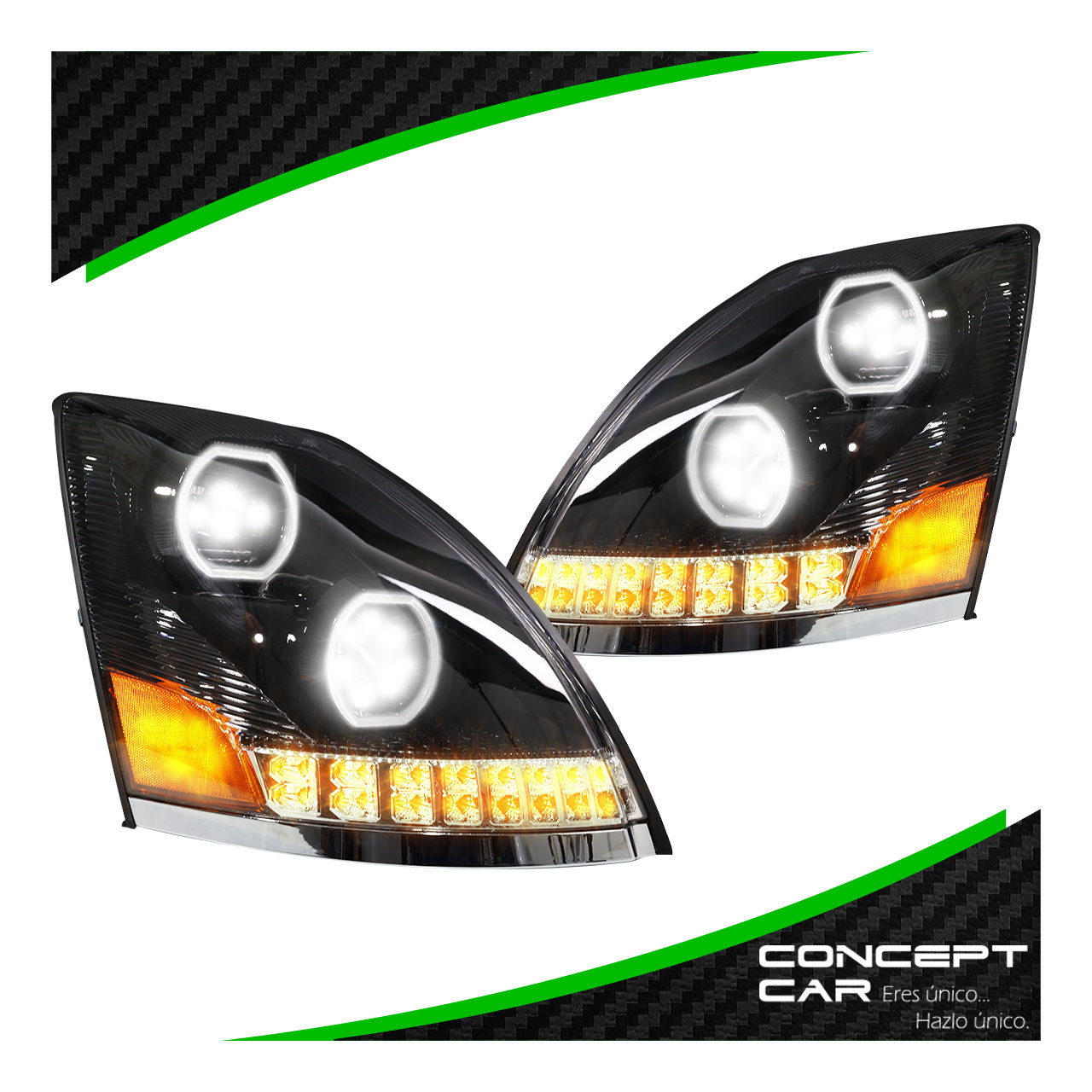 Par Faro Unidad Volvo Vnl 3g Lupa Hiper Led Performance Negro