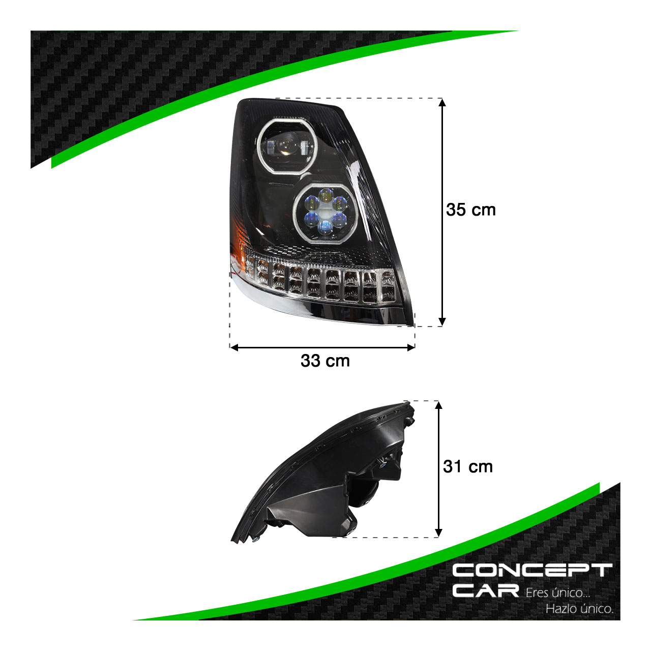 Par Faro Unidad Volvo Vnl 3g Lupa Hiper Led Performance Negro