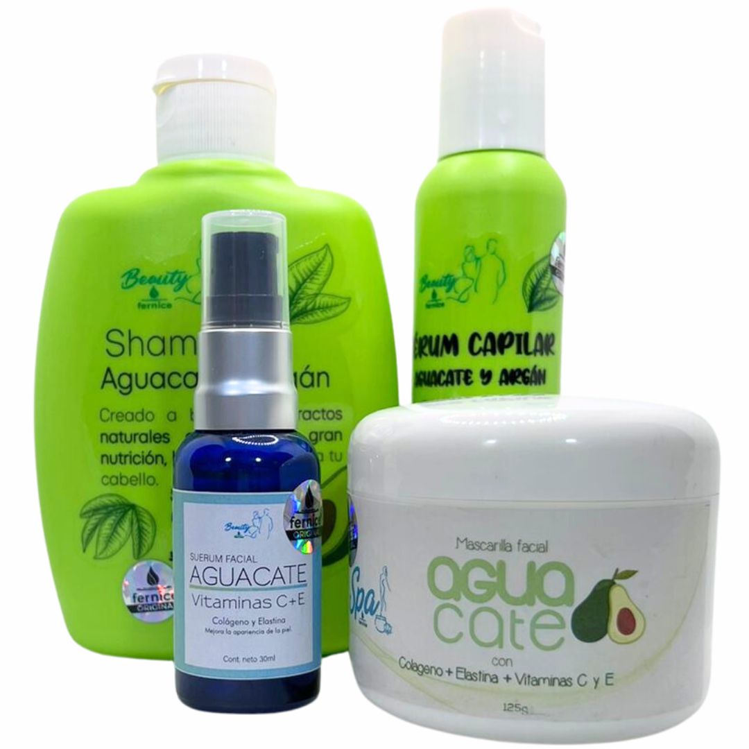 KIT CUIDADO PERSONAL DE AGUACATE (SHAMPOO, SERUM FACIAL, SERUM CAPILAR, MASCARILLA)