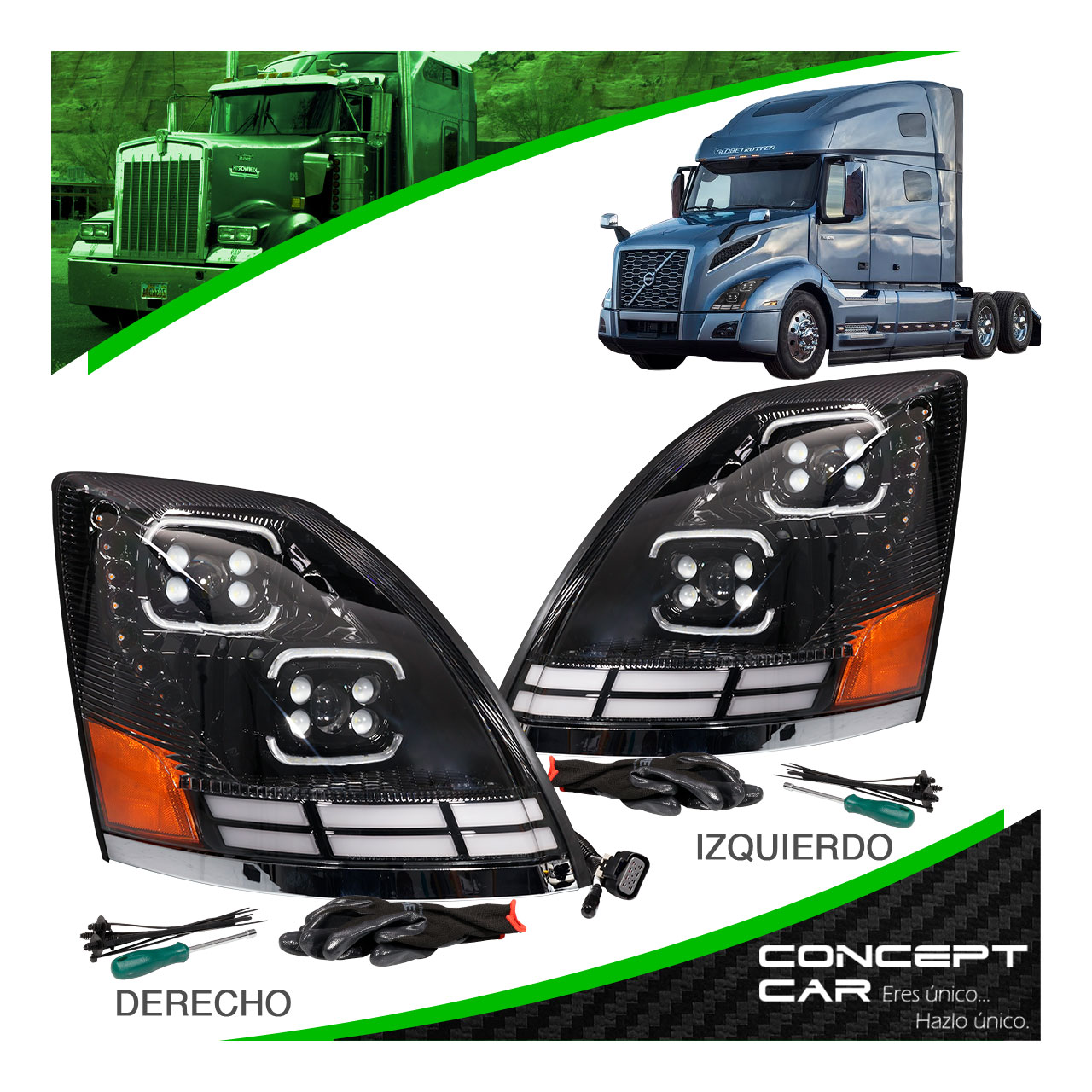 Faro Unidad Volvo Vnl 3g Lupa Led Gel Performance Negro