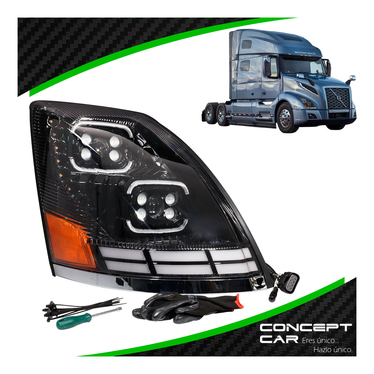 Faro Unidad Volvo Vnl 3g Lupa Led Gel Performance Negro