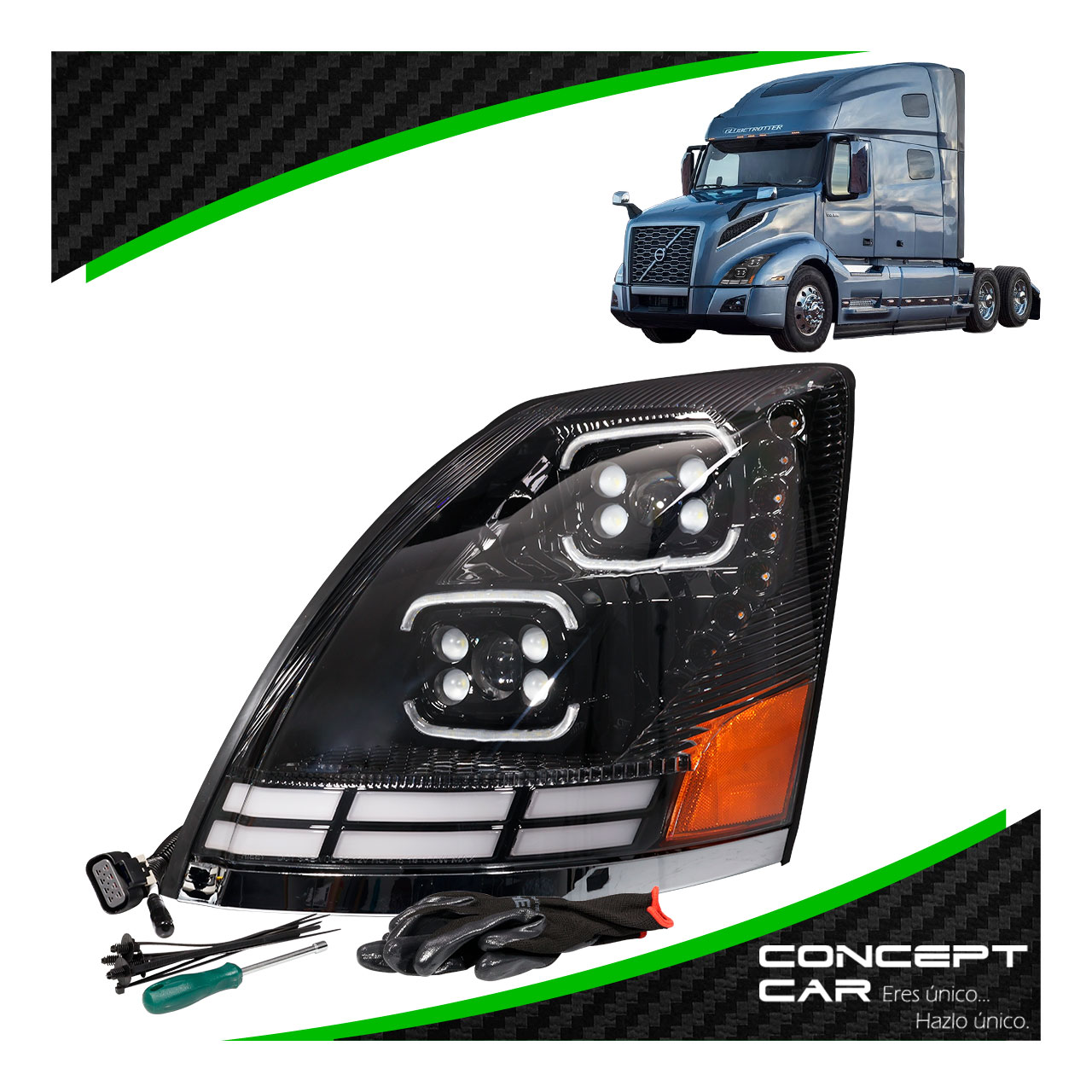 Faro Unidad Volvo Vnl 3g Lupa Led Gel Performance Negro