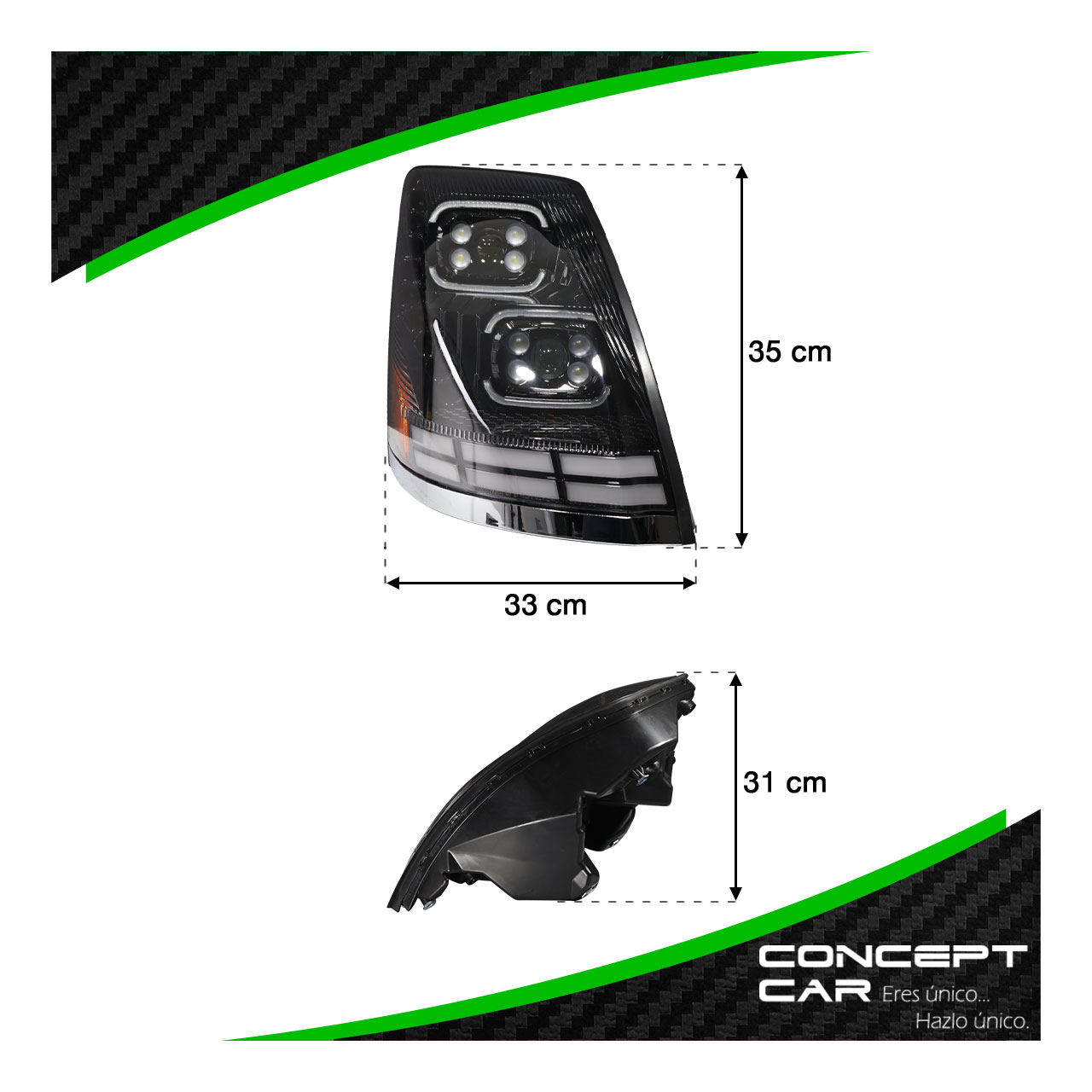 Faro Unidad Volvo Vnl 3g Lupa Led Gel Performance Negro