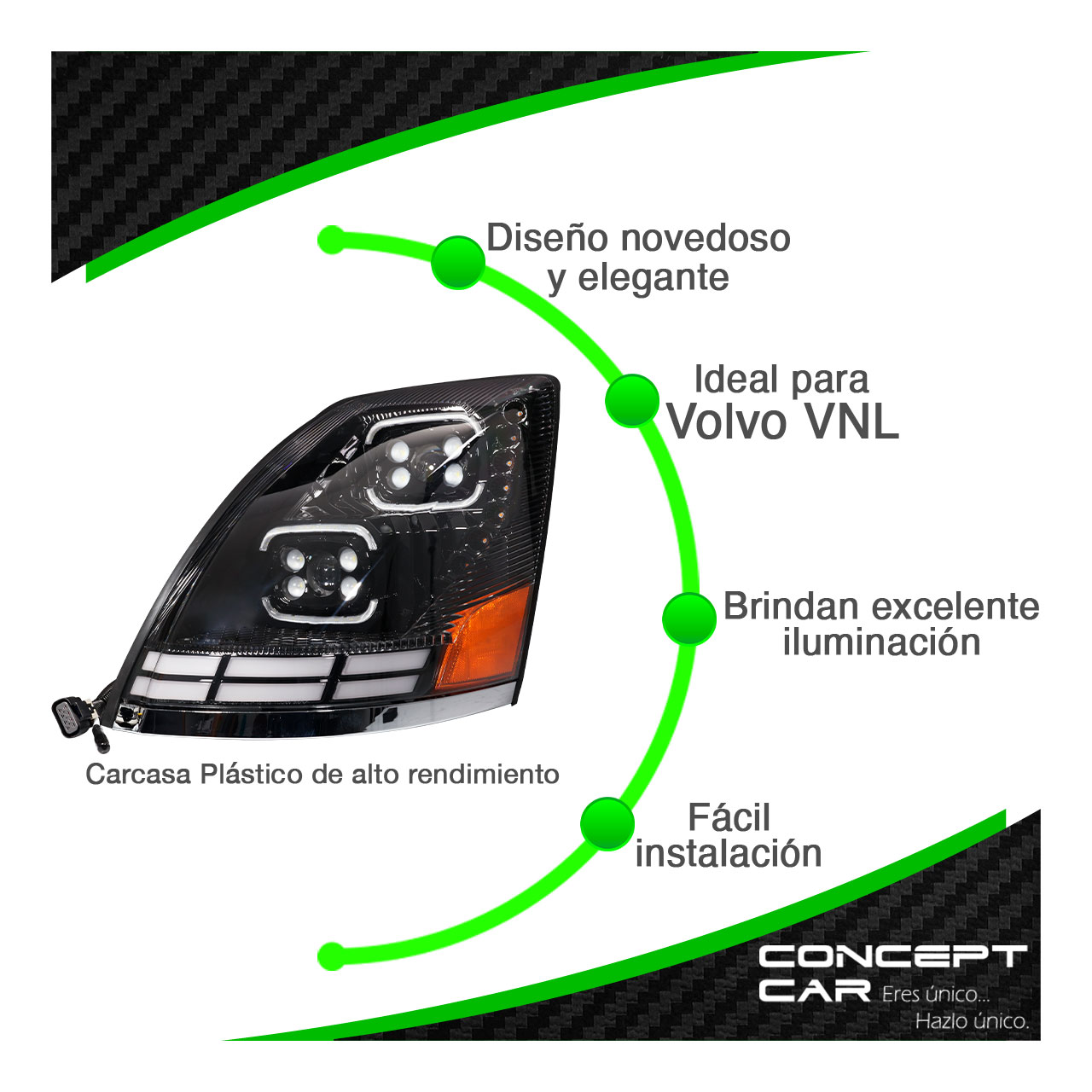 Faro Unidad Volvo Vnl 3g Lupa Led Gel Performance Negro
