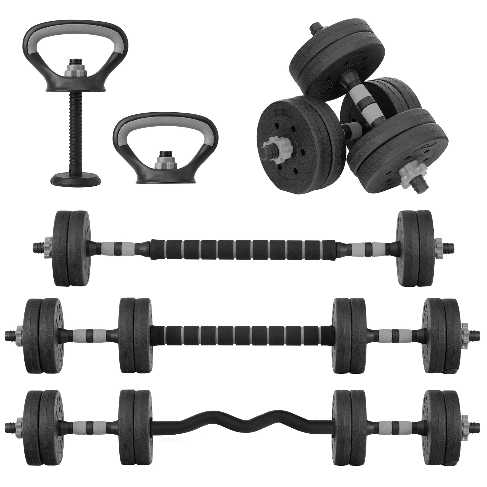 Set de Pesas y Mancuernas 15KG Altera  5 en 1 Discos de Pesas Ajustables con Varilla de Conexión Gimnasio en Casa Gimnasio