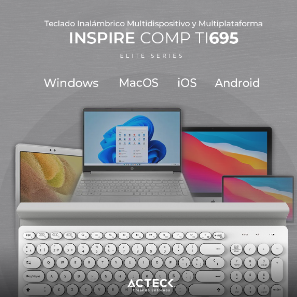 Teclado Inalámbrico Conexión Dual 2.4hz Bluetooth Inspire Comp TI695 Elite Series usb portátil