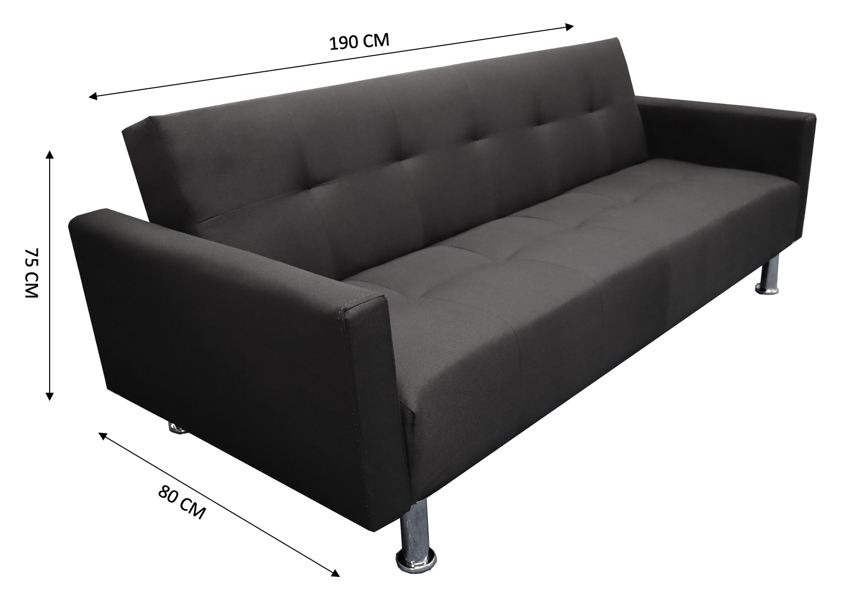 Sofa Cama Paris 3 Posiciones, Brazos Movibles, Negro, El Bazar Store