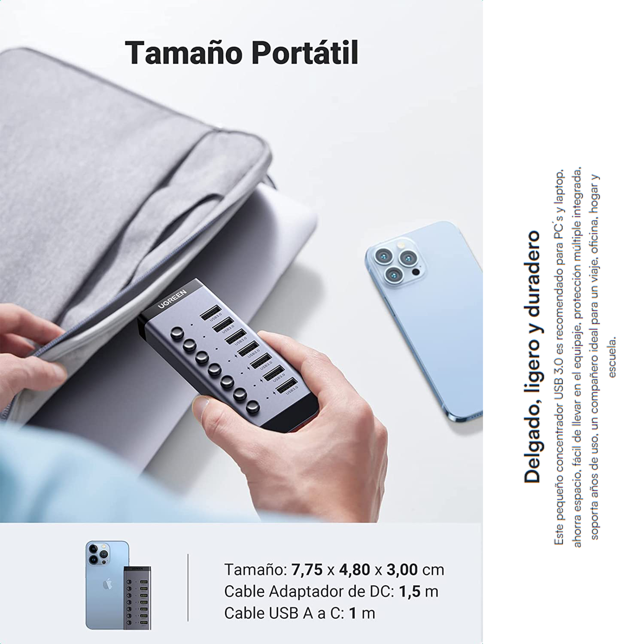 Hub De 7 Puertos Usb 3.0 Con 4 Puertos De Carga Inteligente, Interruptor Individual e Indicadores Led