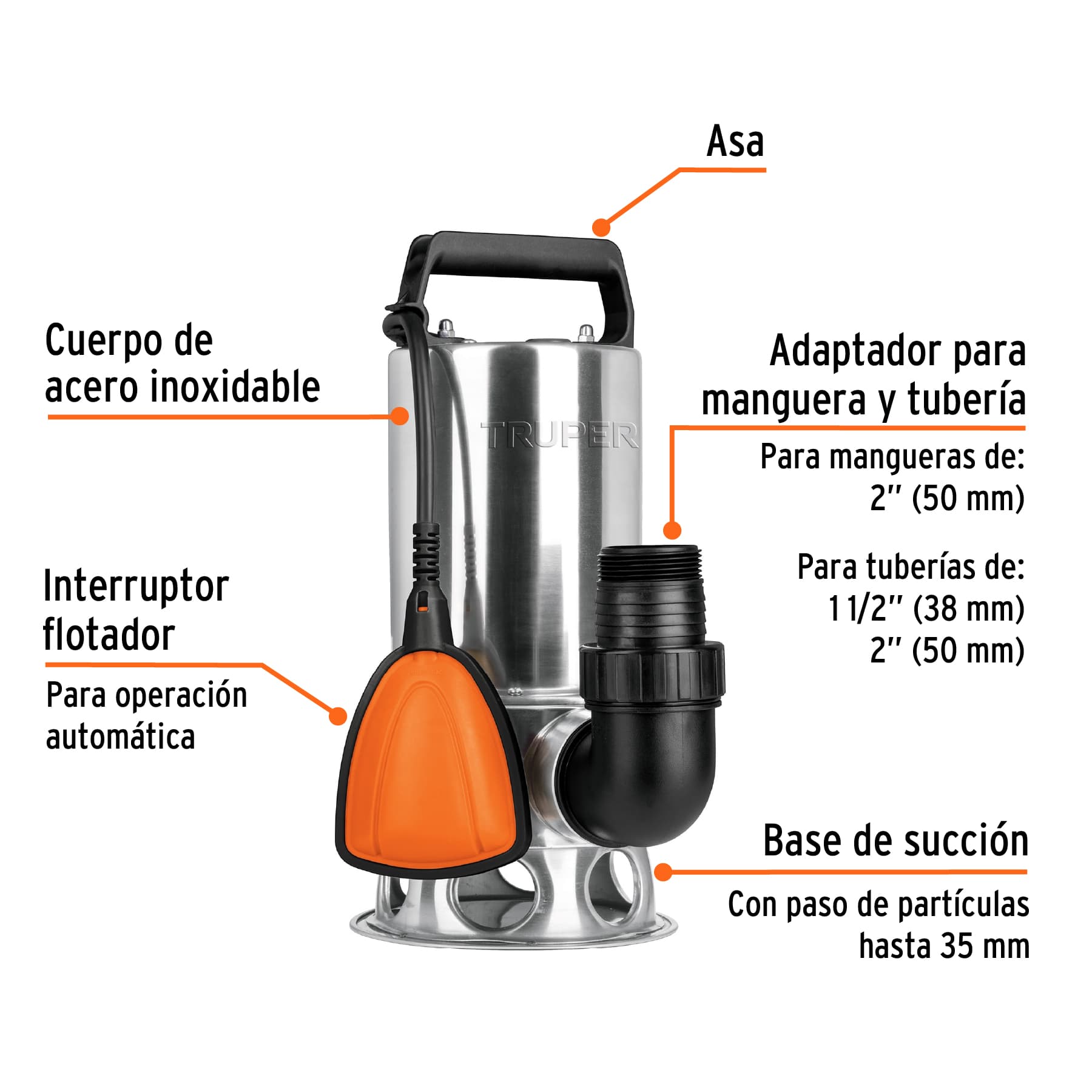 Bomba Sumergible Truper Metálica para Agua Limpia 1/2 HP