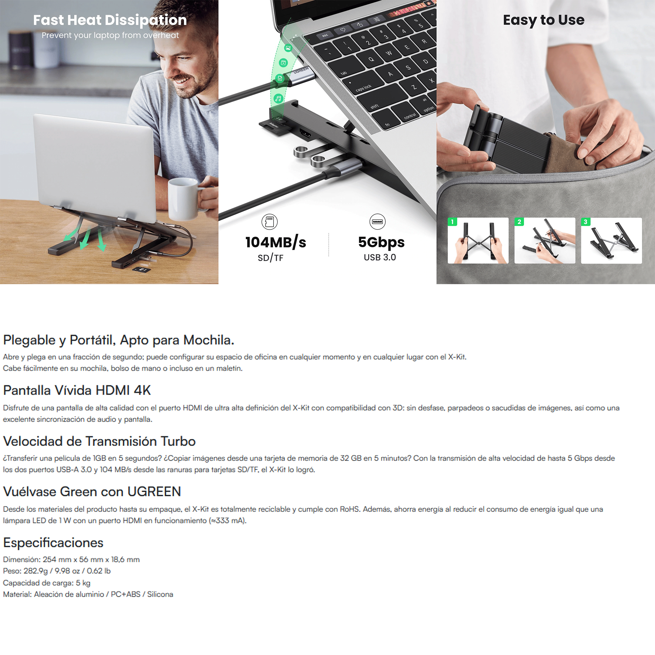 Estación De Acoplamiento Hub Con Soporte Para Laptop Hdmi 4k A 30hz