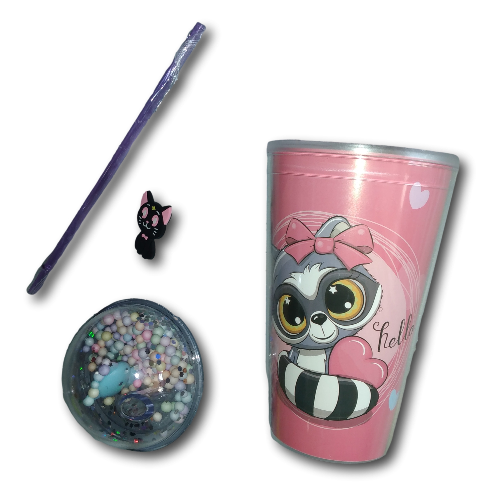 Termo Infantil Dibujo Animado Mapache Vaso Acrílico De Niñas