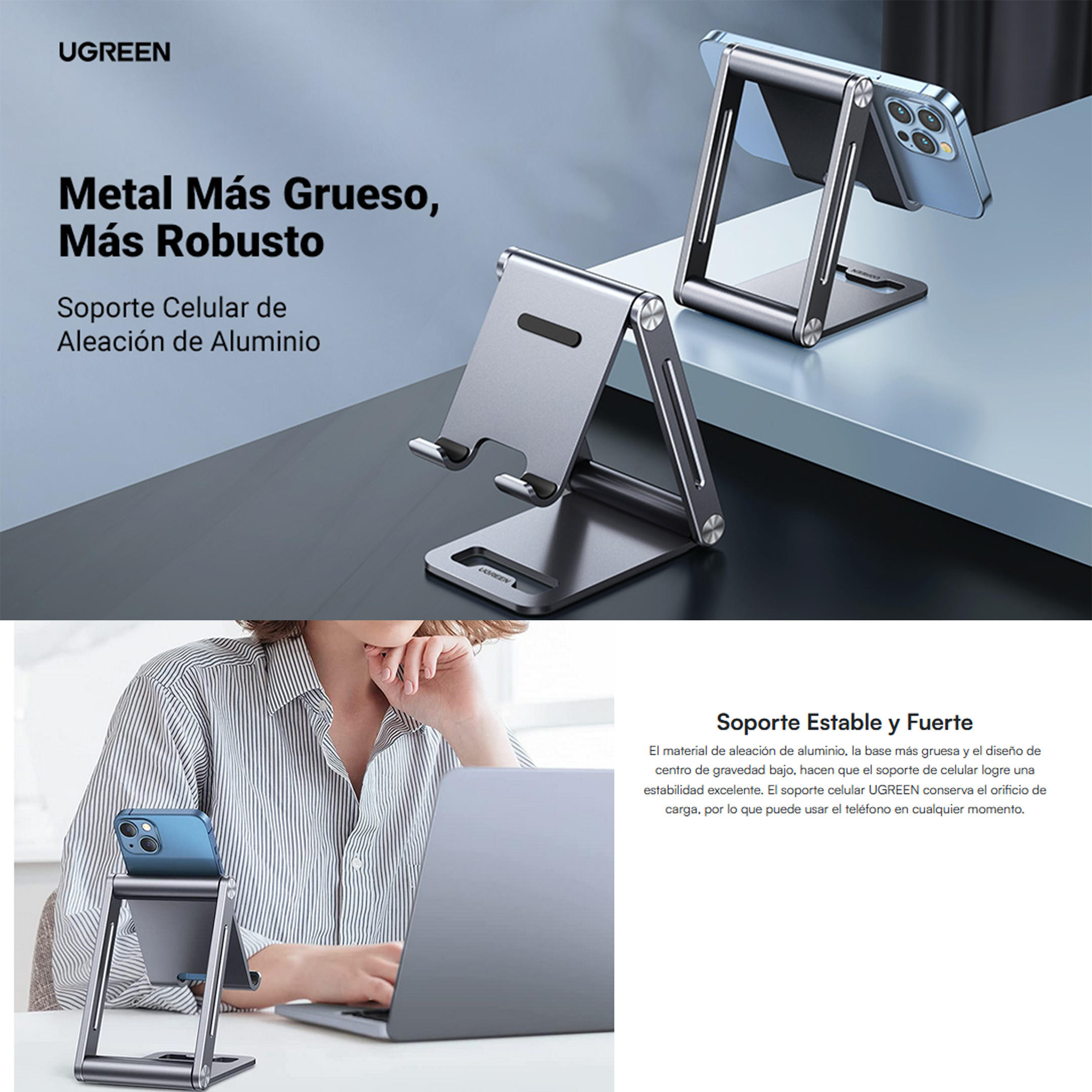 Soporte Para Teléfono Celular De Aluminio Angulo Ajustable Ugreen