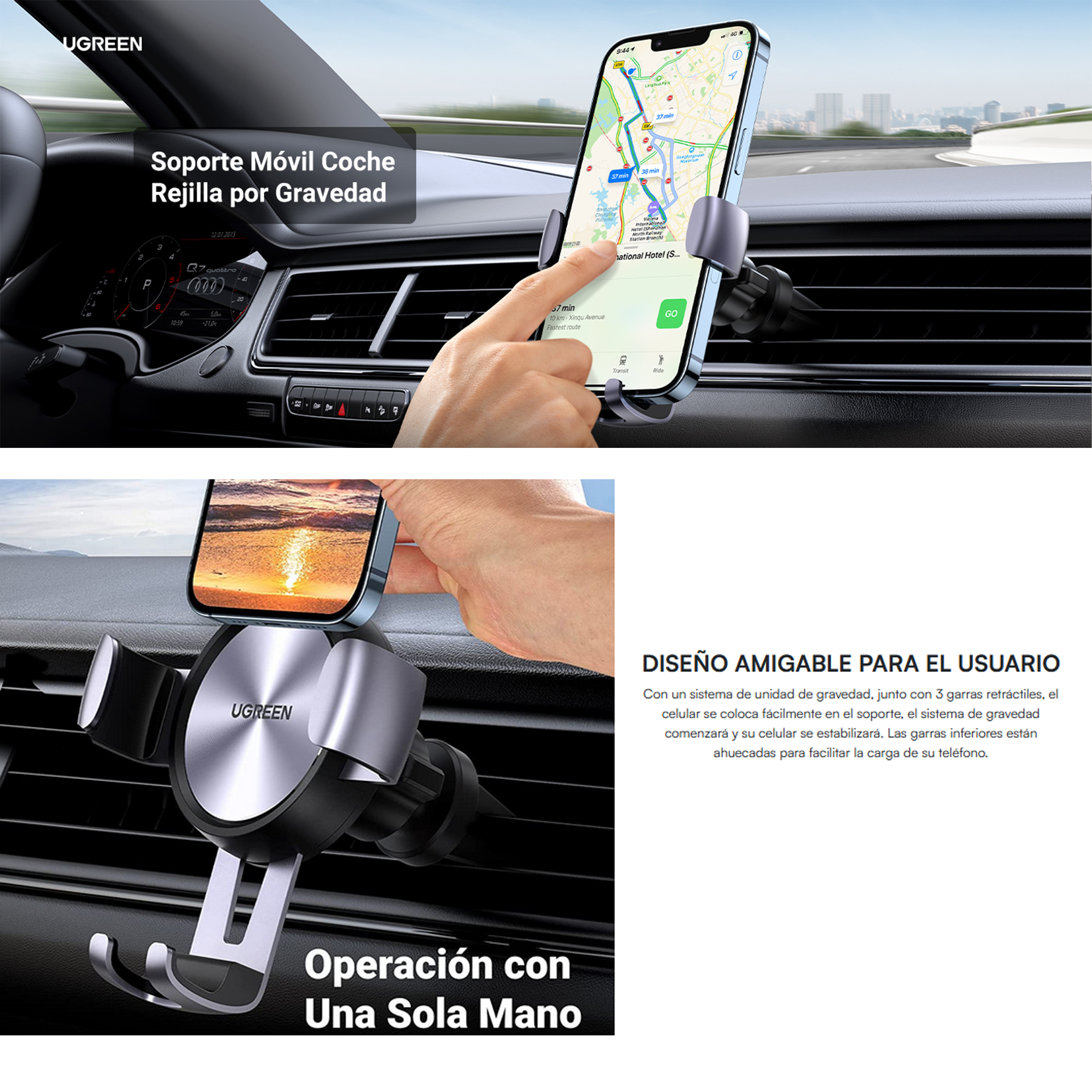 Soporte De Celular Para Automóvil En Rendija De Ventilación ,sistema De Gravedad Rotacion De 360