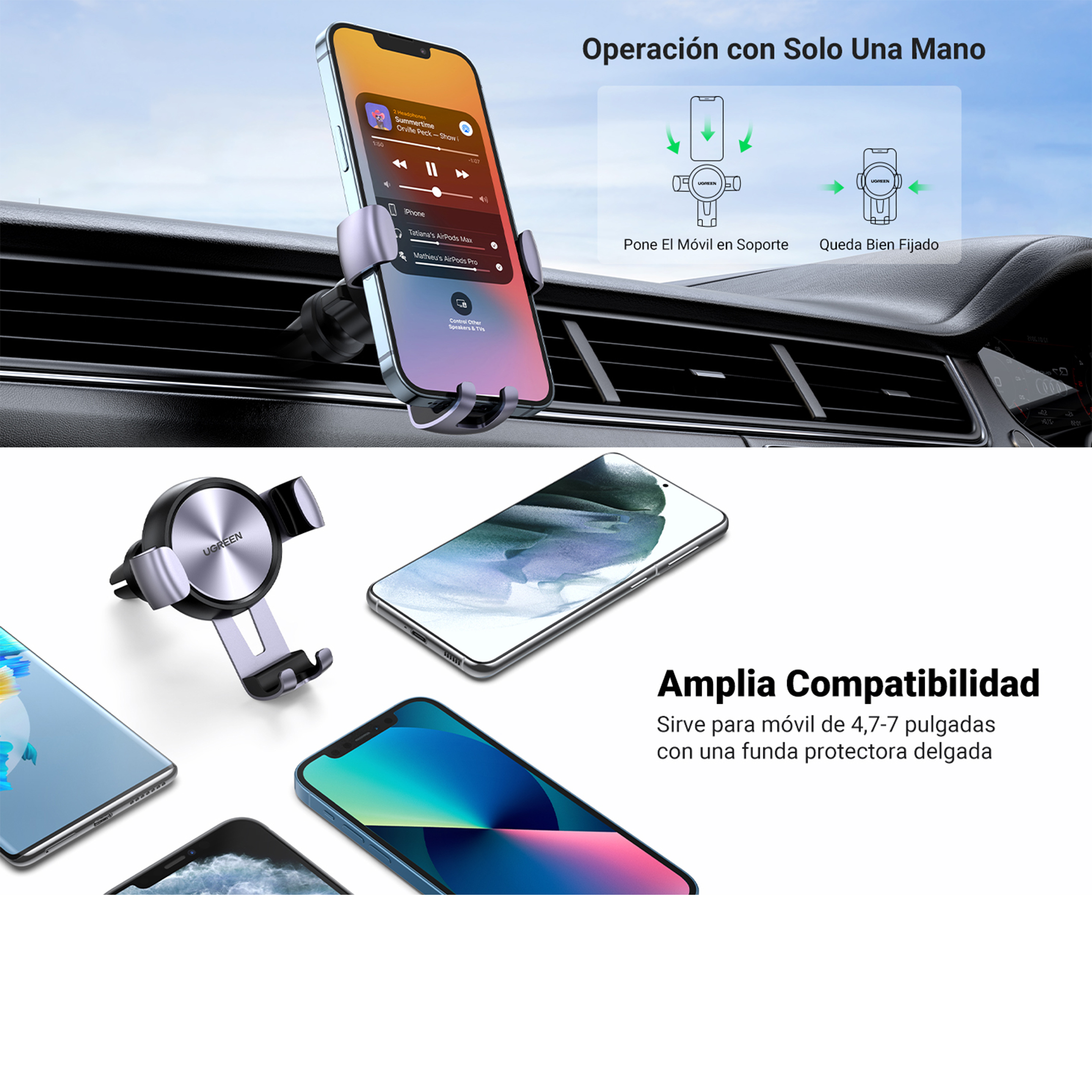 Soporte De Celular Para Automóvil En Rendija De Ventilación ,sistema De Gravedad Rotacion De 360