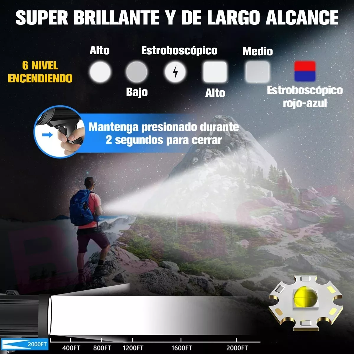 Linterna De Mano Led Potentes Recargable P50 Con Trípode