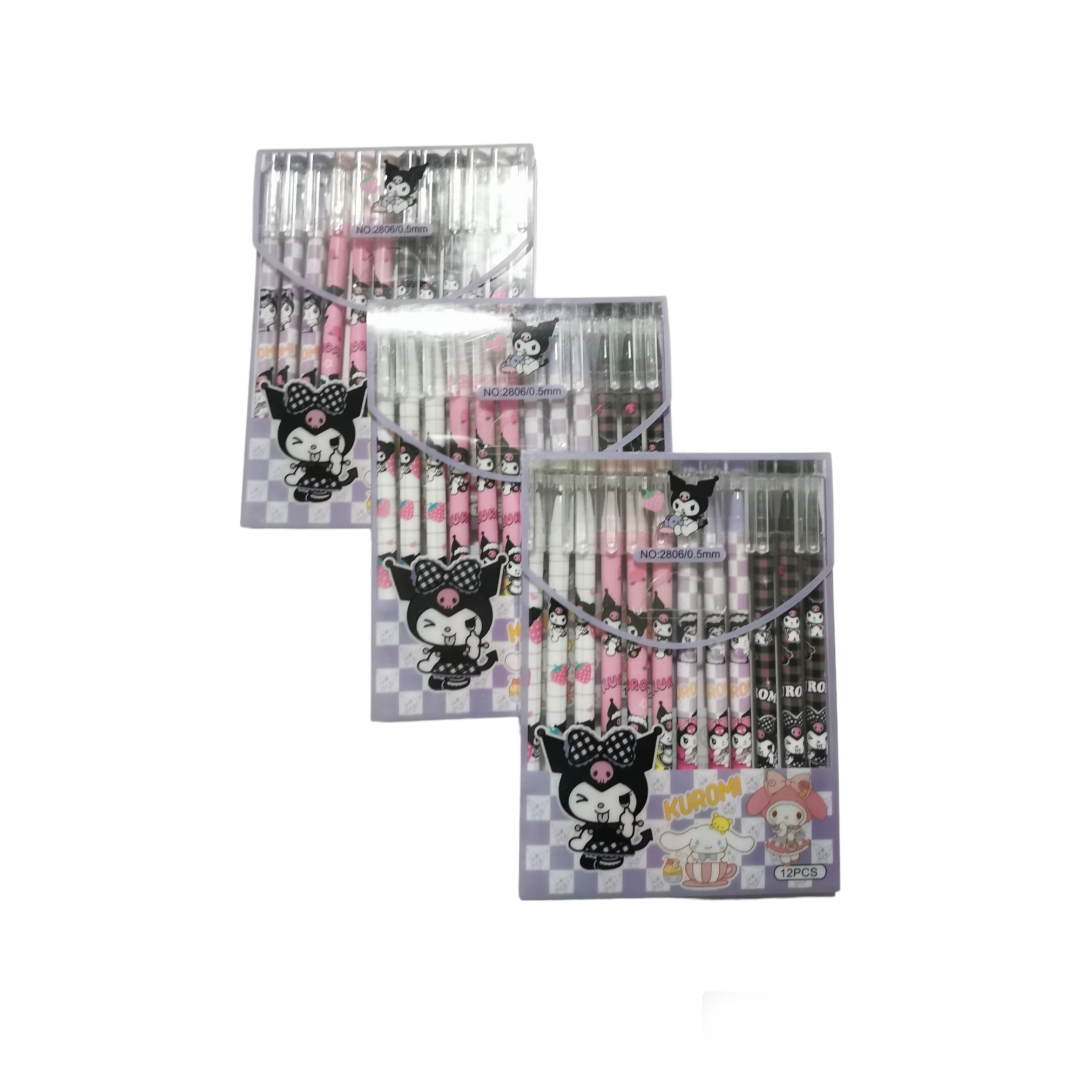 Set de 12 plumas de kuromi Tinta negra de gel 