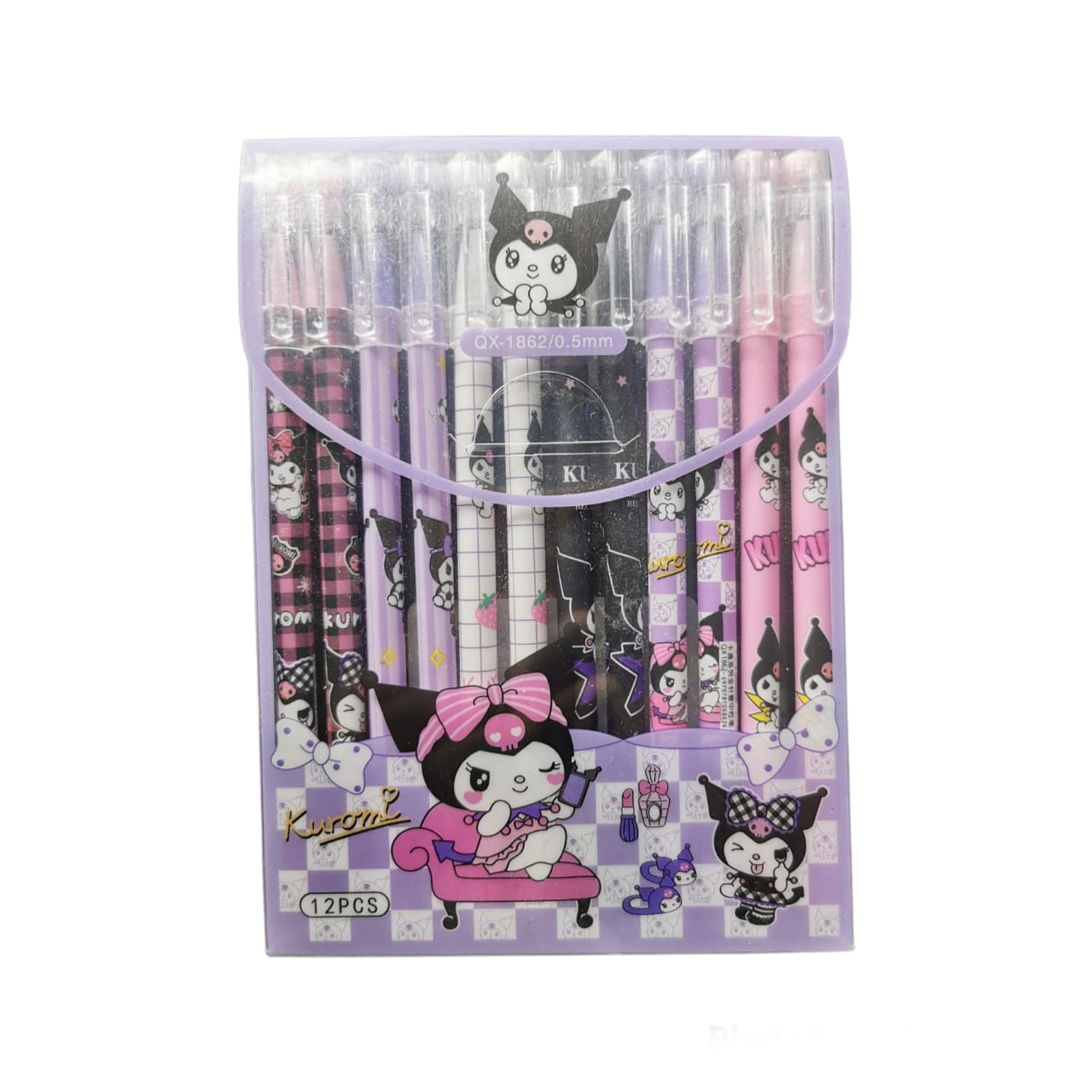 Set de 12 plumas de kuromi Tinta negra de gel 