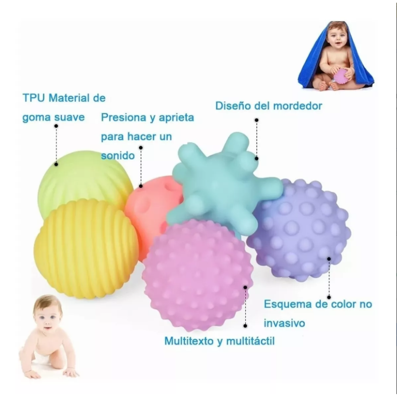 Set 6 Pelotas Sensoriales Didácticas Para Bebé Con Texturas