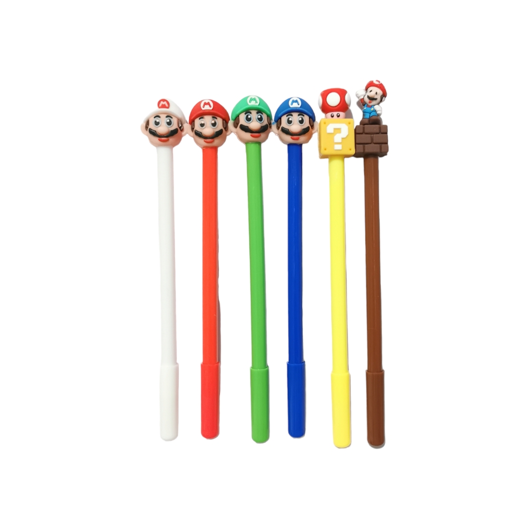 Set de 12 plumas de super Mario Bros Kawai Tinta Negra de gel 