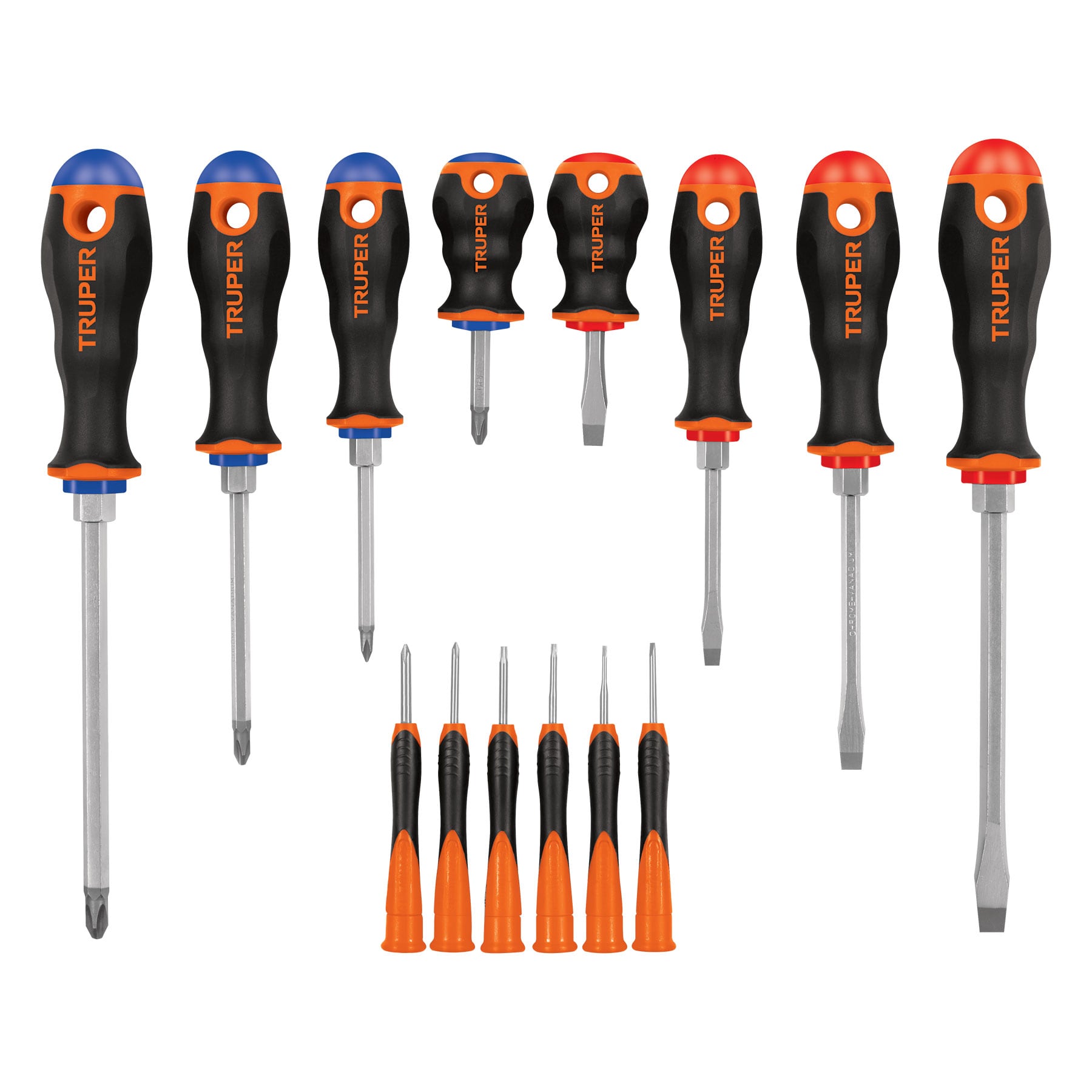 JUEGO DE 8 DESARMADORES MANGO COMFORT GRIP Y 6 DE JOYERO TRUPER 14197