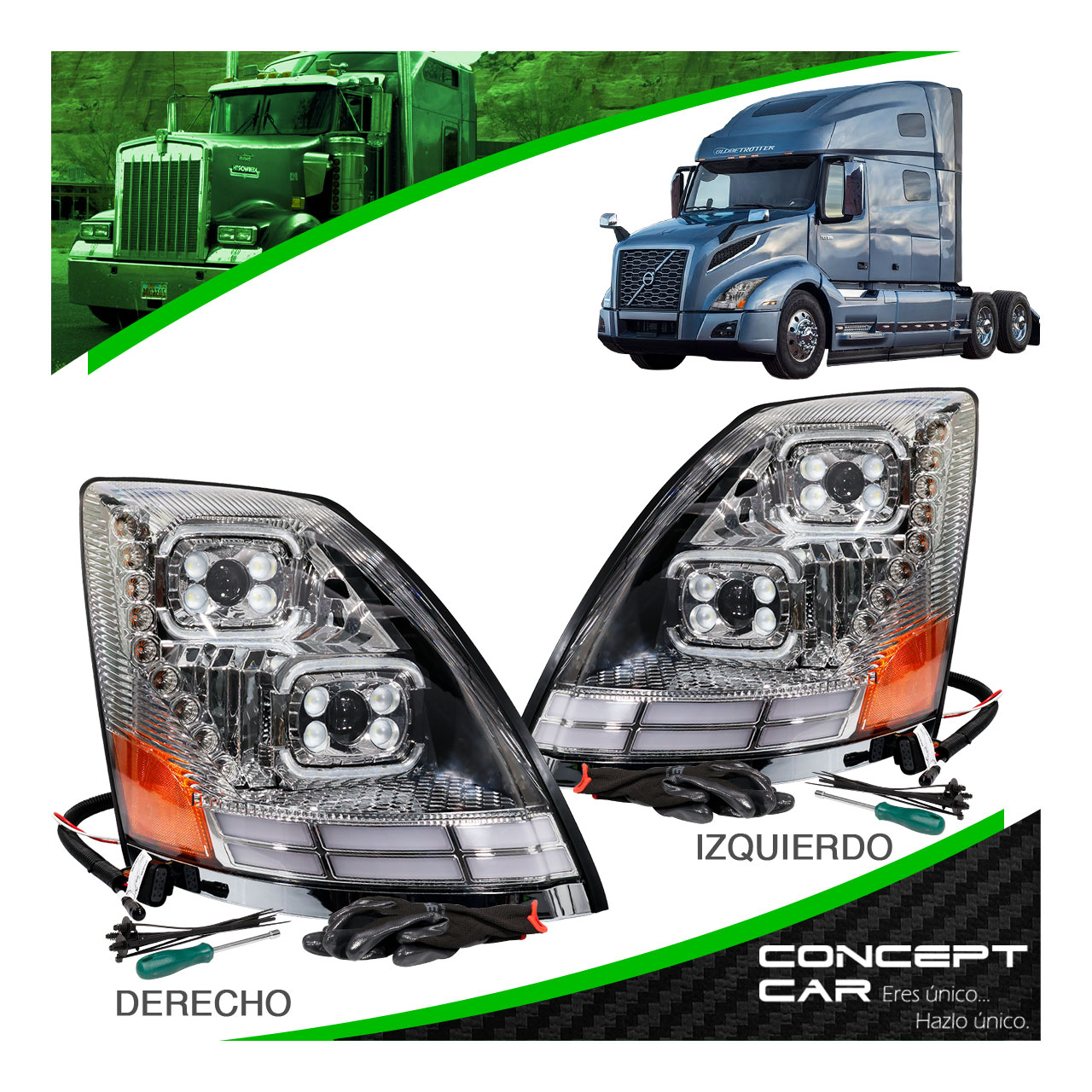 Faro Unidad Volvo Vnl 3g Lupa Led Gel Performance Cromo