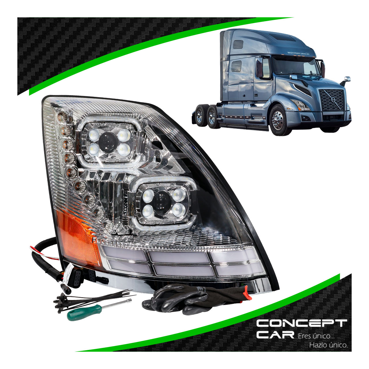 Faro Unidad Volvo Vnl 3g Lupa Led Gel Performance Cromo