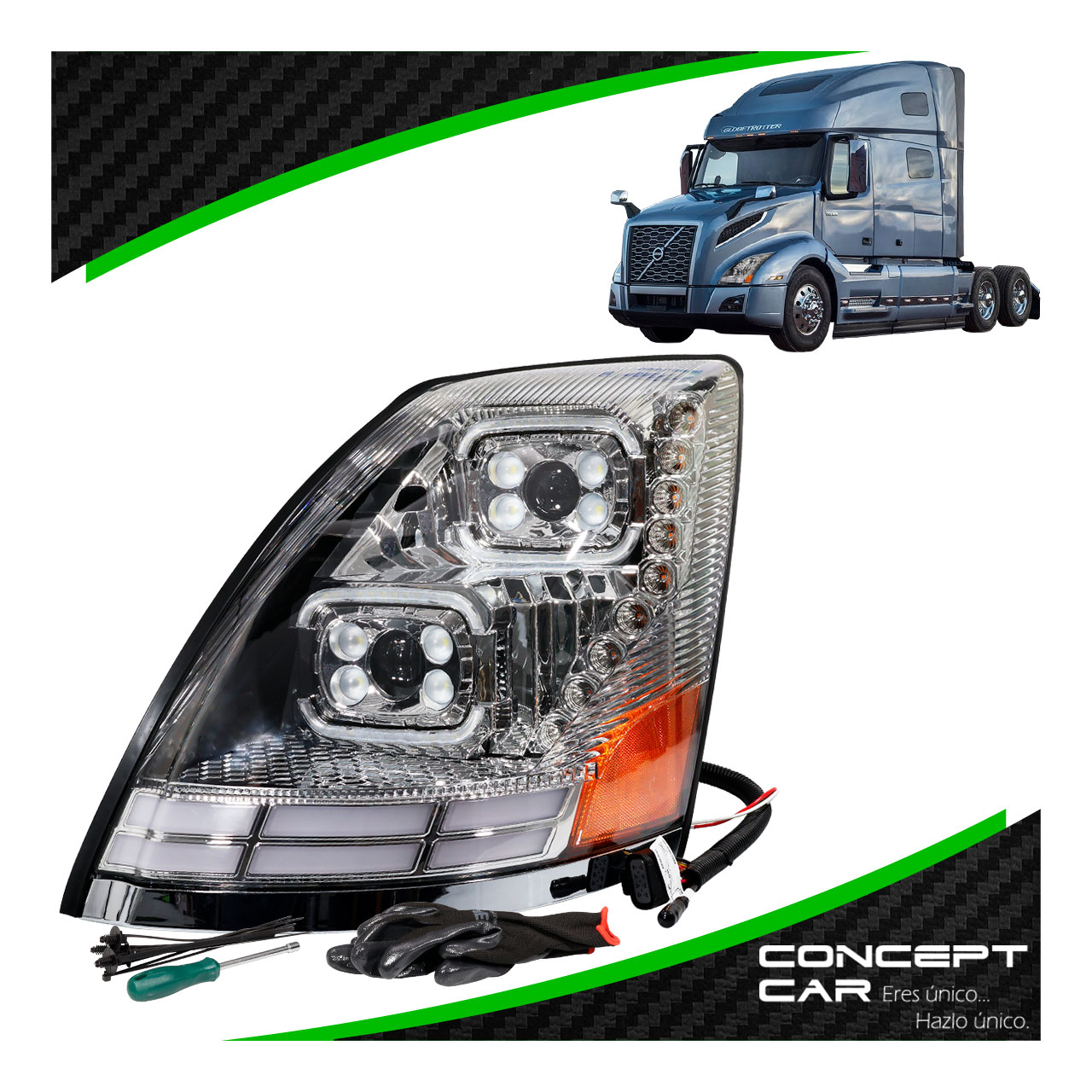 Faro Unidad Volvo Vnl 3g Lupa Led Gel Performance Cromo