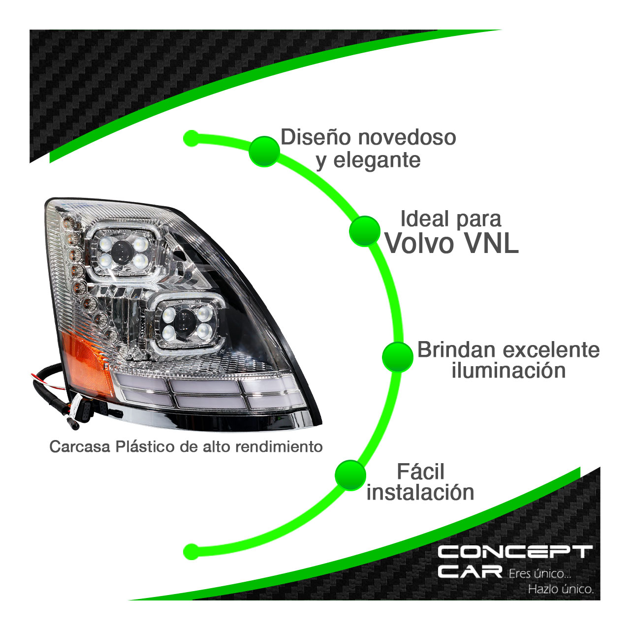 Faro Unidad Volvo Vnl 3g Lupa Led Gel Performance Cromo