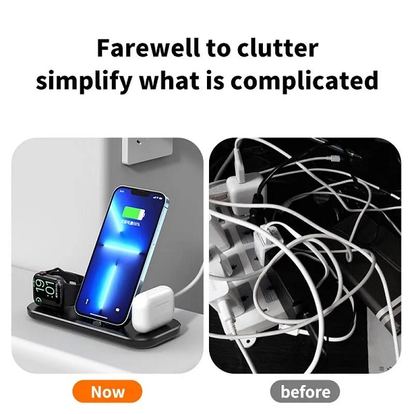 Estación de carga rápida 3 en 1, base de carga inalámbrica plegable  para iPhone 14, 13, 12, 11X8, Apple Watch 8, 7, AirPods Pro