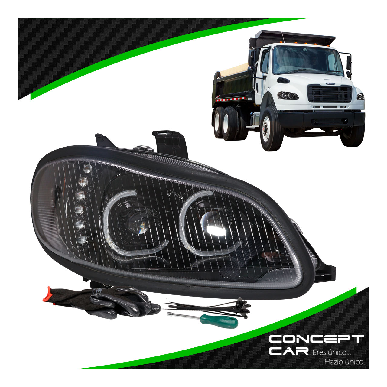 Faro Unidad Freightliner M2 Lupa Led Performance Negro