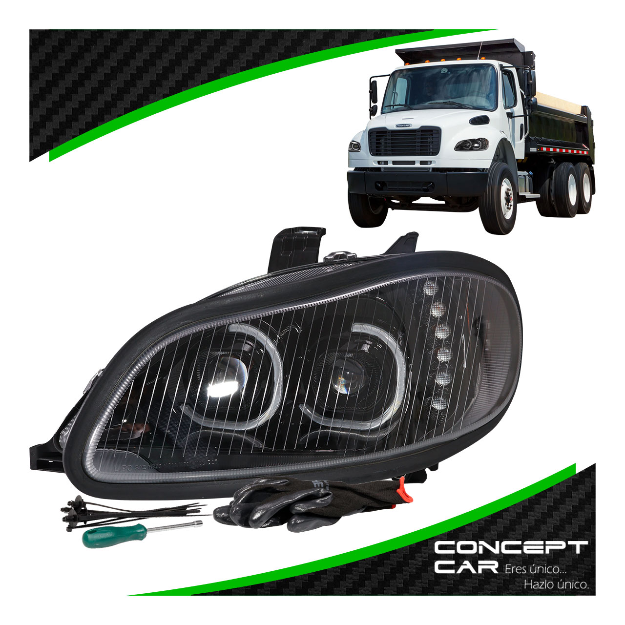 Faro Unidad Freightliner M2 Lupa Led Performance Negro