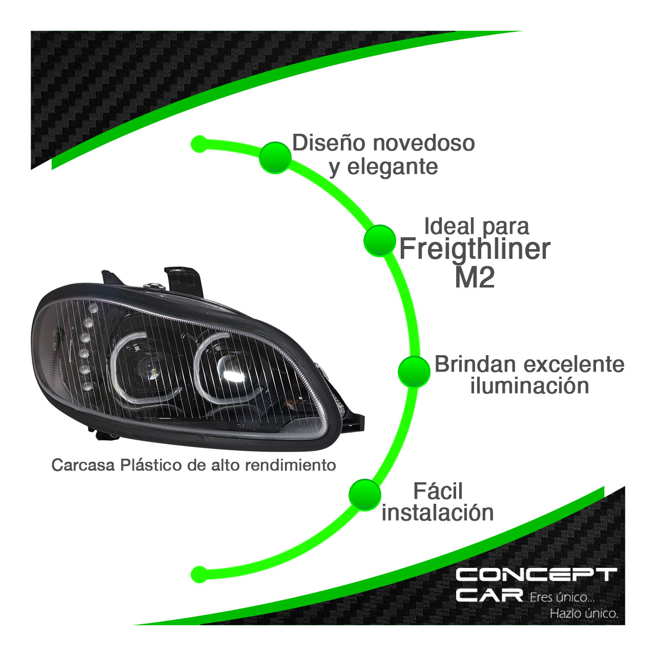 Faro Unidad Freightliner M2 Lupa Led Performance Negro