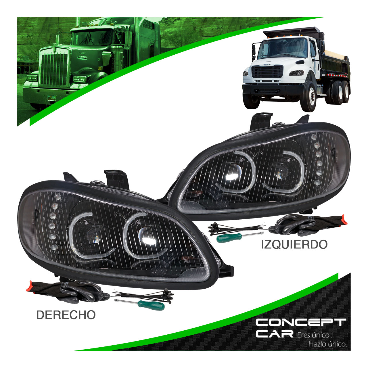 Par Faro Unidad Freightliner M2 Lupa Led Performance Negro