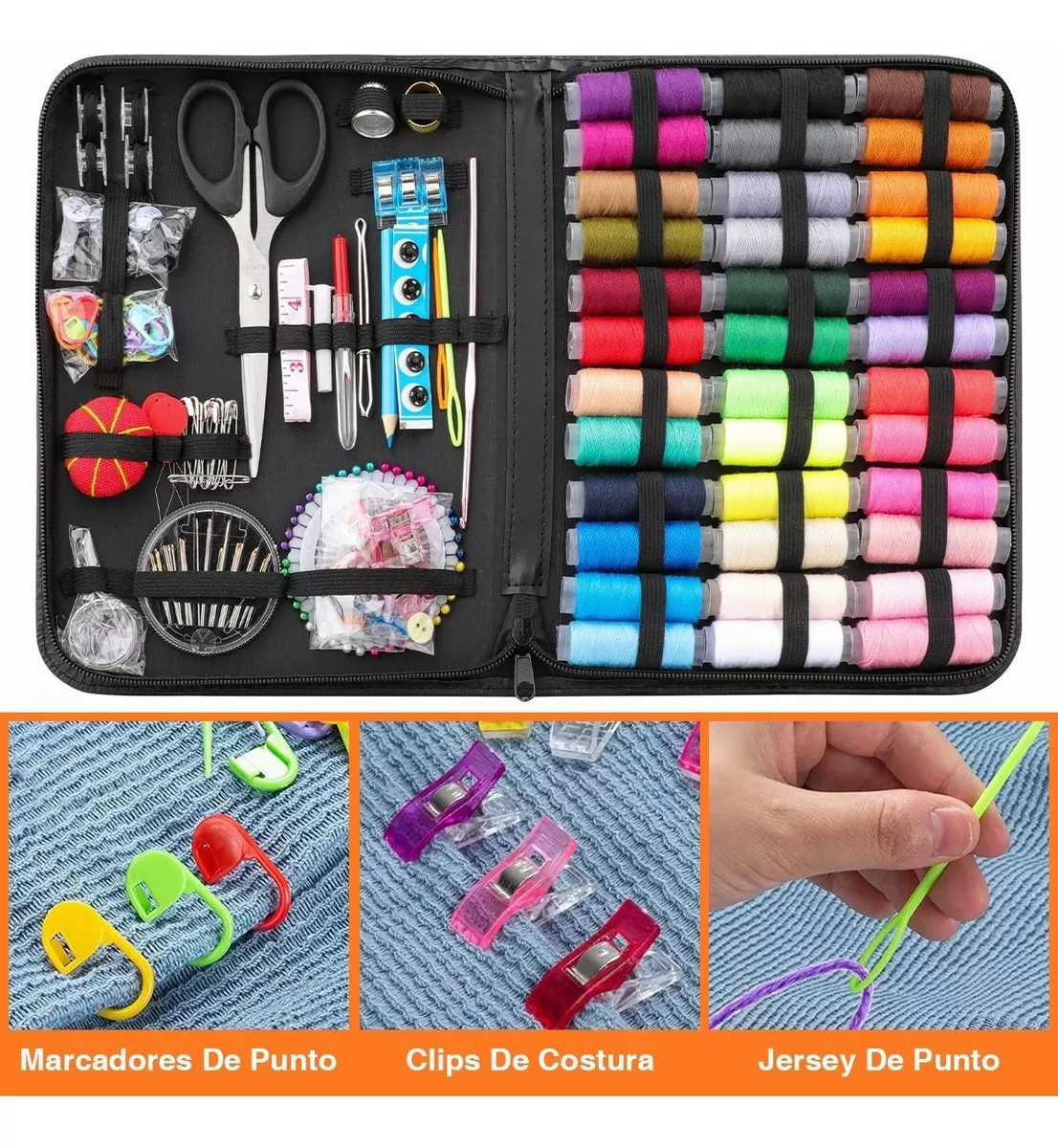 Kit De Costura, 226 Suministros Y Accesorios Hilo Estuche Negro