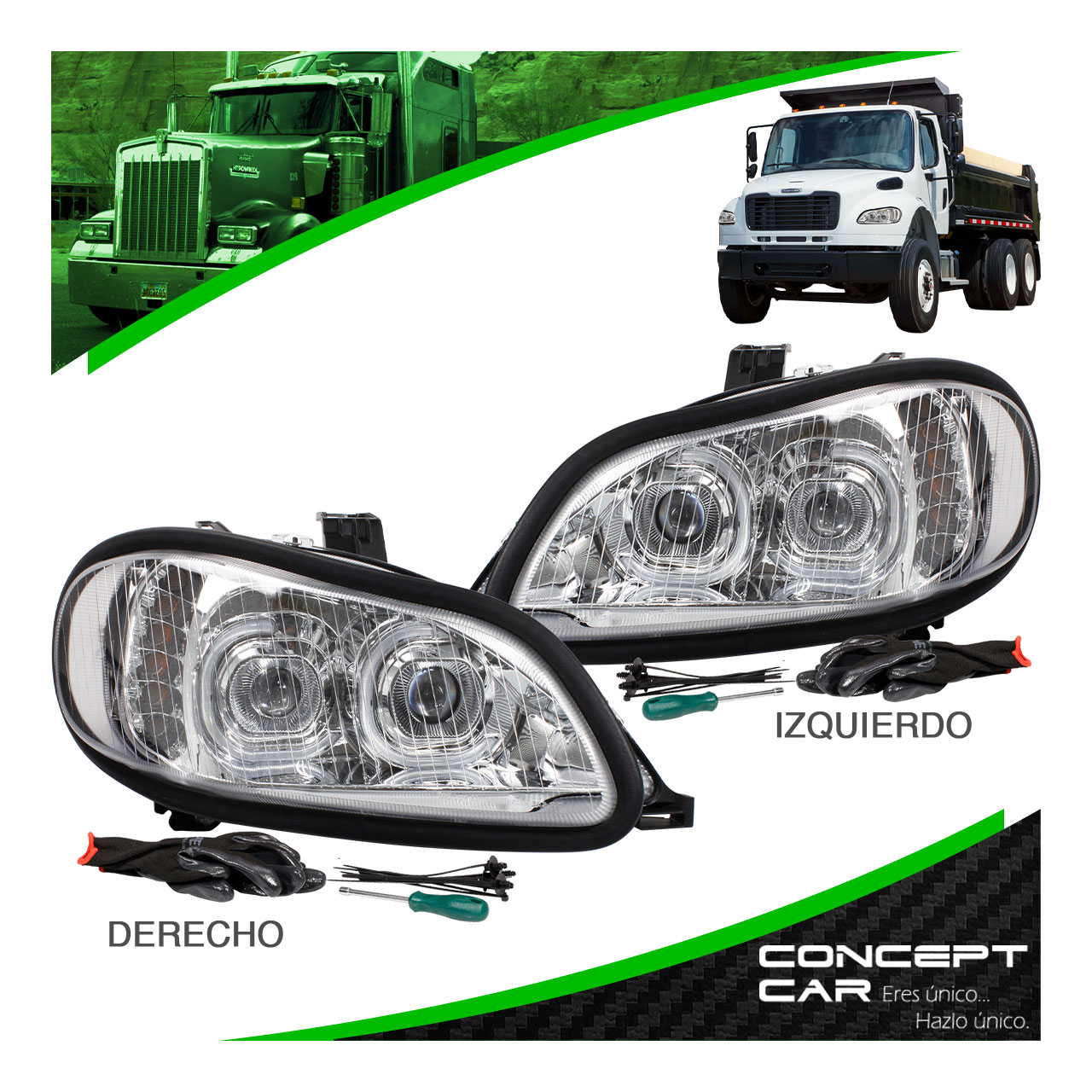Faro Unidad Principal Freightliner M2 Proyector Led Cromo