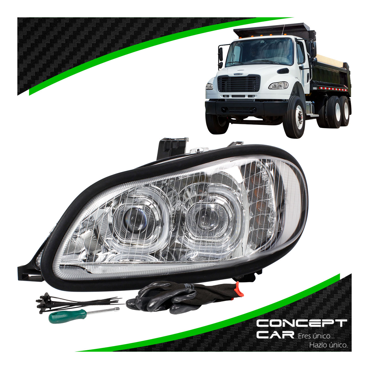 Faro Unidad Principal Freightliner M2 Proyector Led Cromo