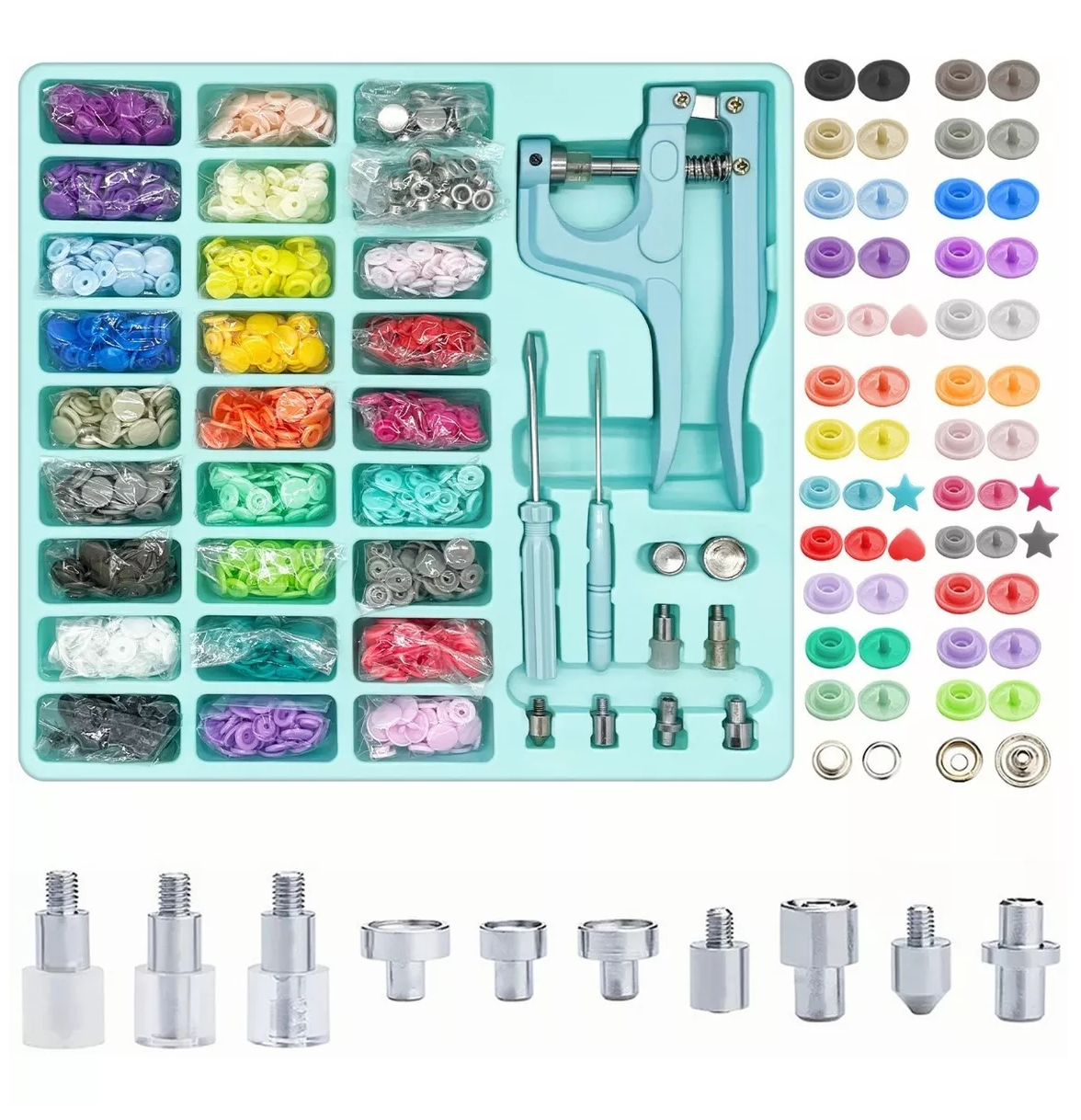 Kit de costura Con Pinza Botón Broche  27 Colores 300 Juegos Verde