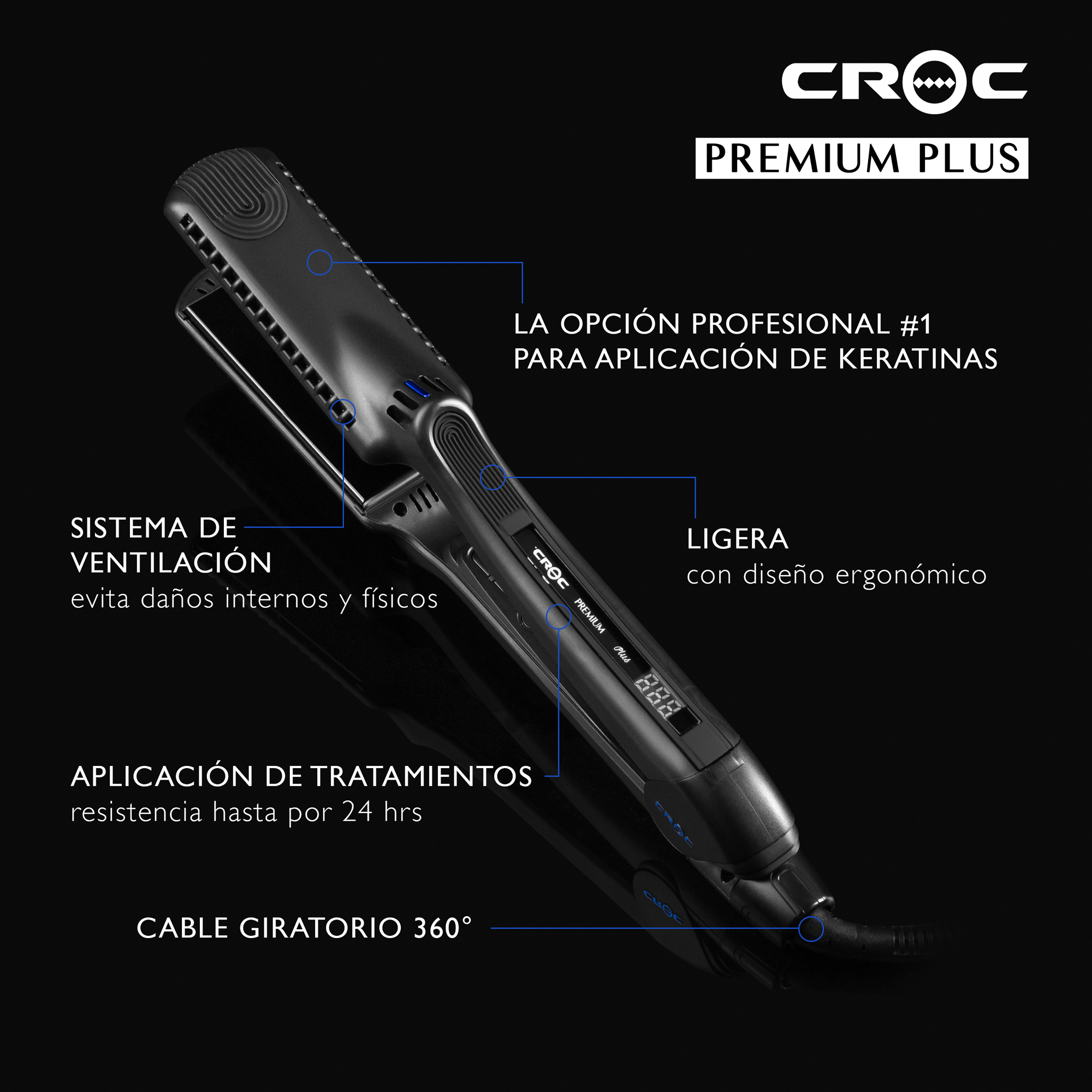 Alaciadora de Cabello CROC Premium Plus, Alisador de Pelo Ideal para Aplicar Tratamientos de Keratina.