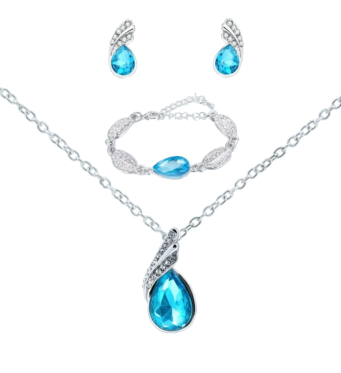 Conjunto De Joyas Para Mujer Collar Y Aretes Y Pulsera Plata Azul