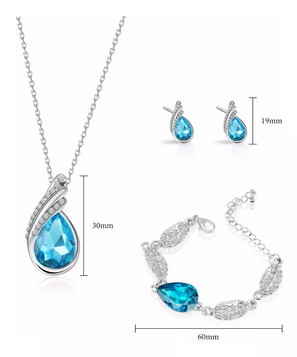 Conjunto De Joyas Para Mujer Collar Y Aretes Y Pulsera Plata Azul