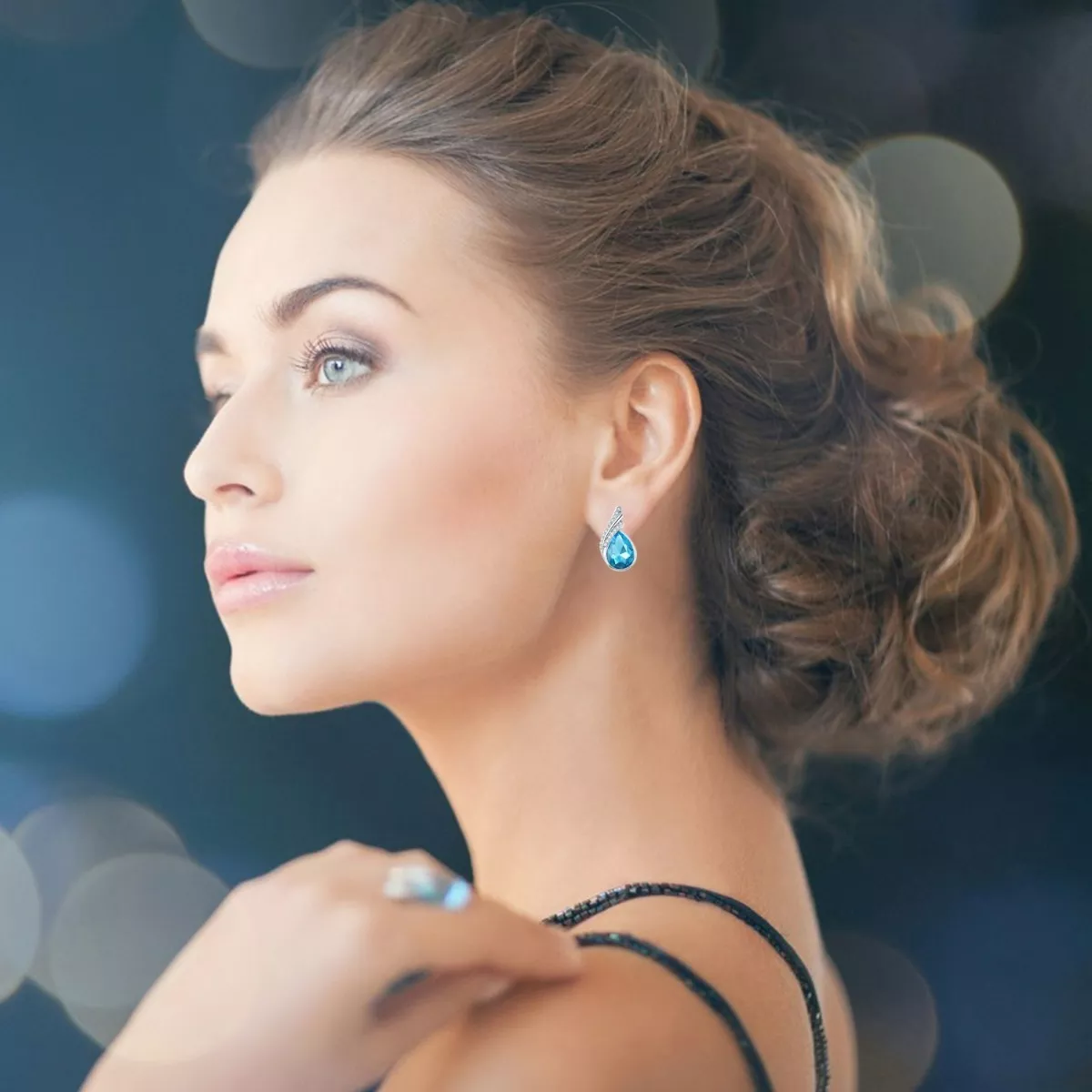 Conjunto De Joyas Para Mujer Collar Y Aretes Y Pulsera Plata Azul