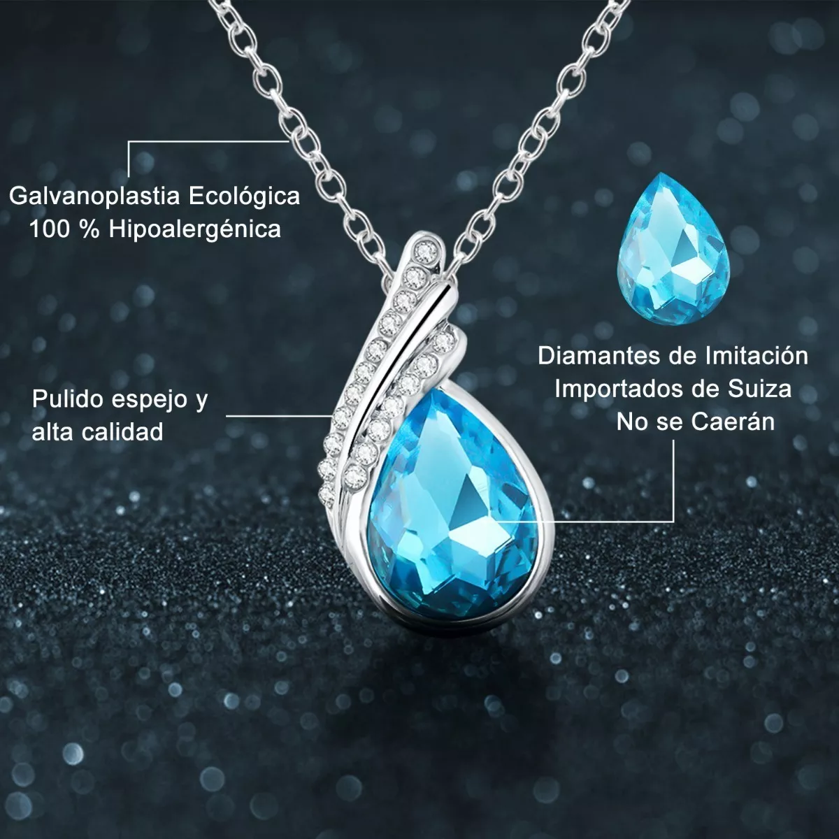 Conjunto De Joyas Para Mujer Collar Y Aretes Y Pulsera Plata Azul